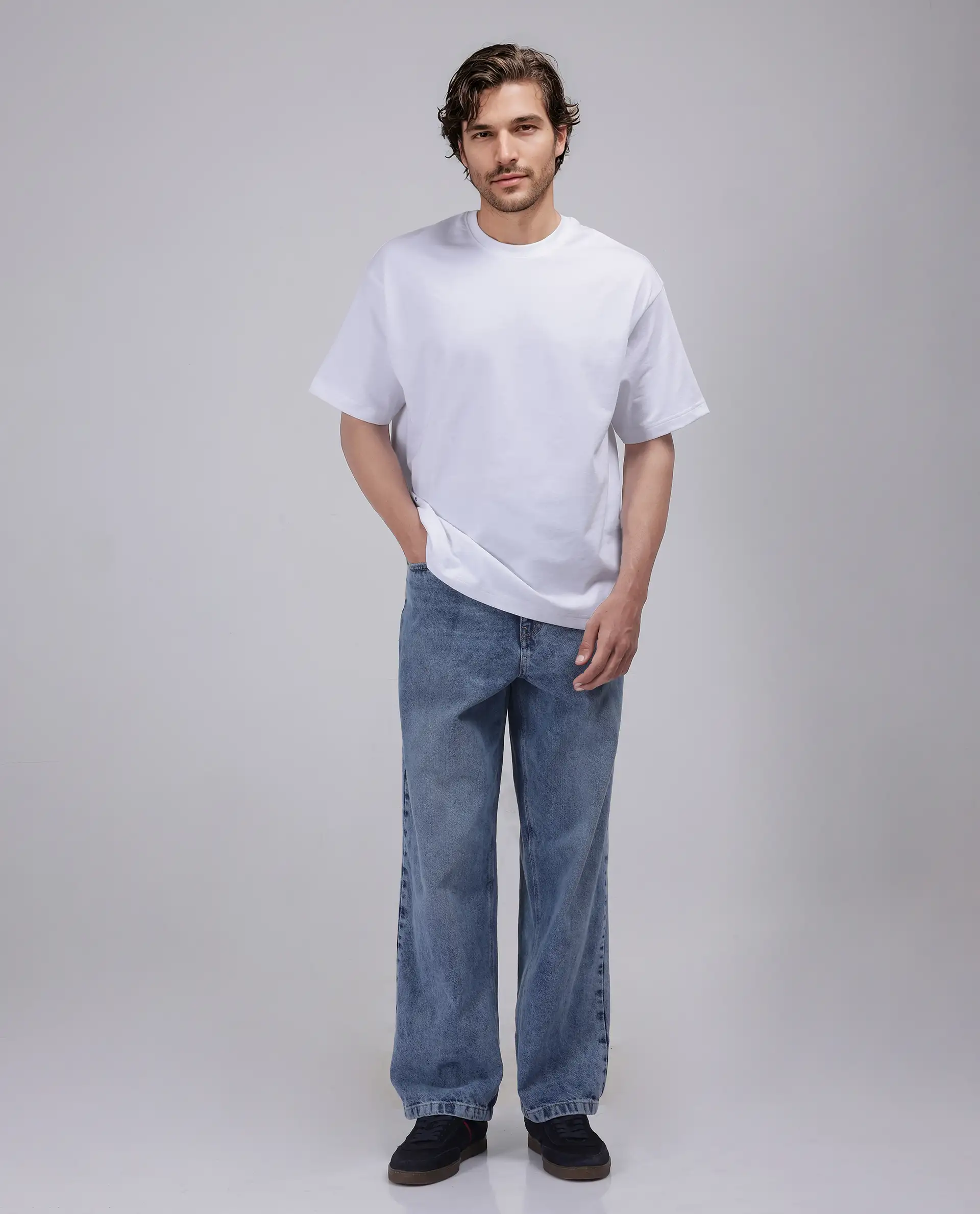 Rare Rabbit Men's Haf White Cotton Graphic Print Oversized Fit Half Sleeve Crew Neck T-Shirt - Image 2