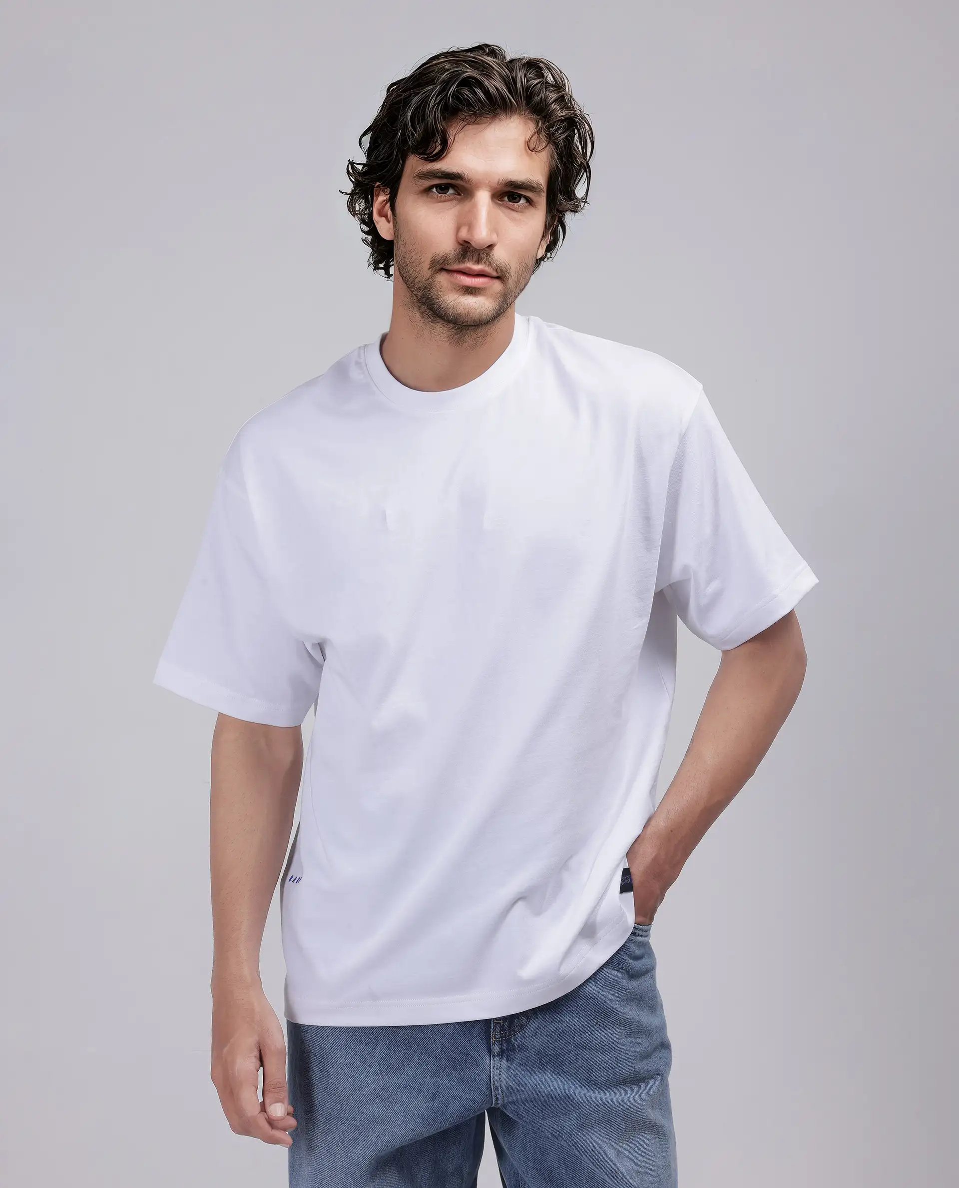 Rare Rabbit Men's Haf White Cotton Graphic Print Oversized Fit Half Sleeve Crew Neck T-Shirt - Image 5