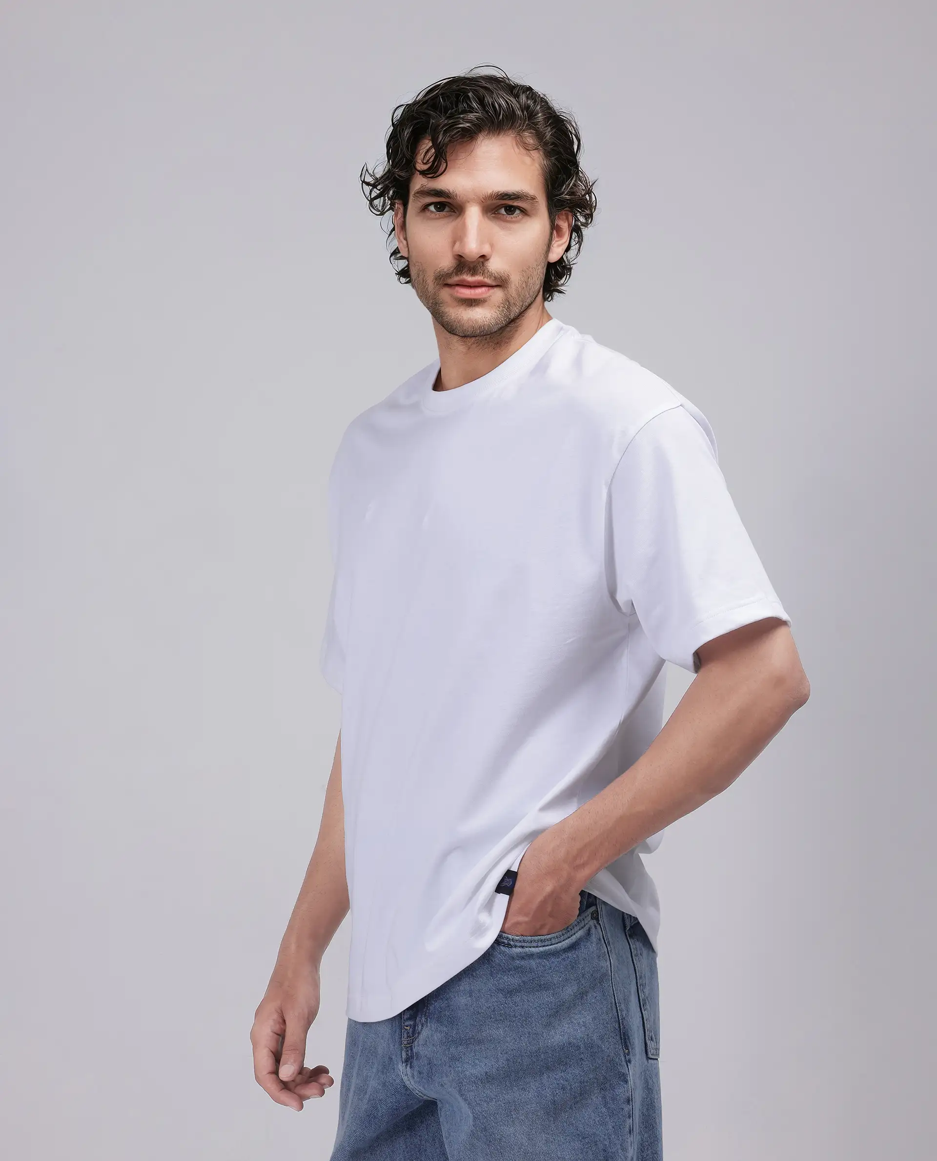 Rare Rabbit Men's Haf White Cotton Graphic Print Oversized Fit Half Sleeve Crew Neck T-Shirt - Image 6