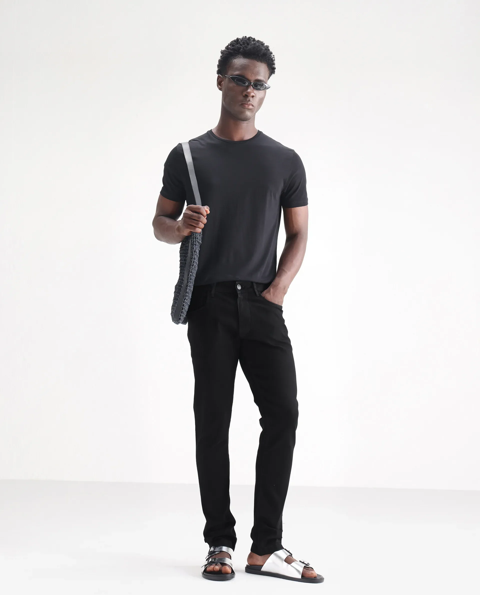 Rare Rabbit Men's Hawkins Black Cotton Plain Hawk Slim Fit Jeans