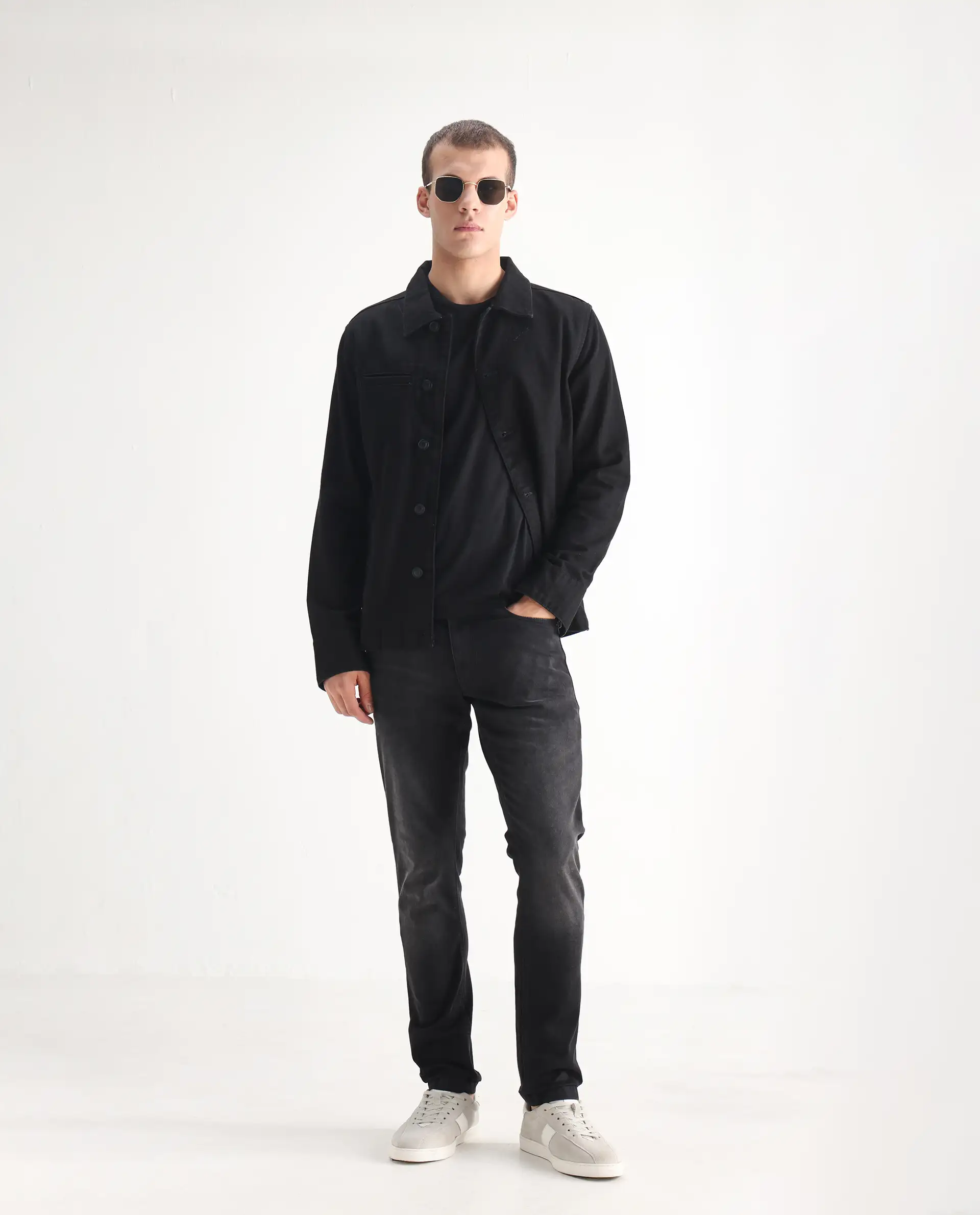 Rare Rabbit Men's Hawkins Grey Cotton Plain Hawk Slim Fit Jeans