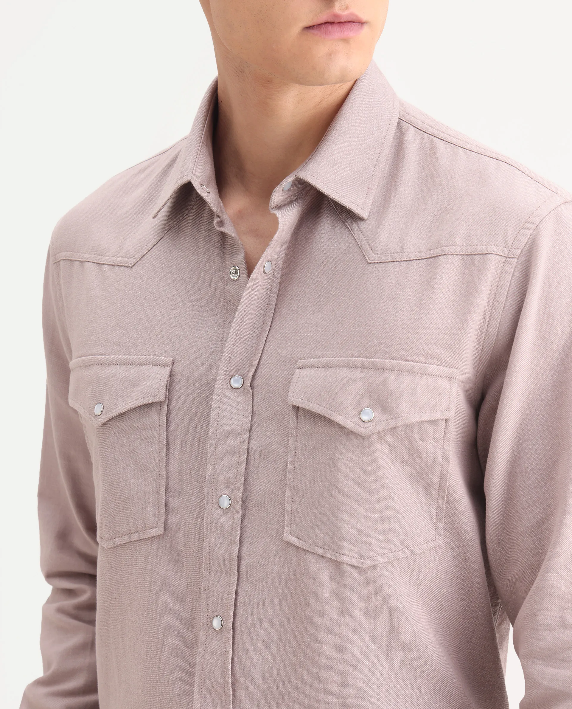 Rare Rabbit Men's Haxlr-25 Dusky Pink Cotton Plain Regular Fit Full Sleeve Collared Shirt - Image 3