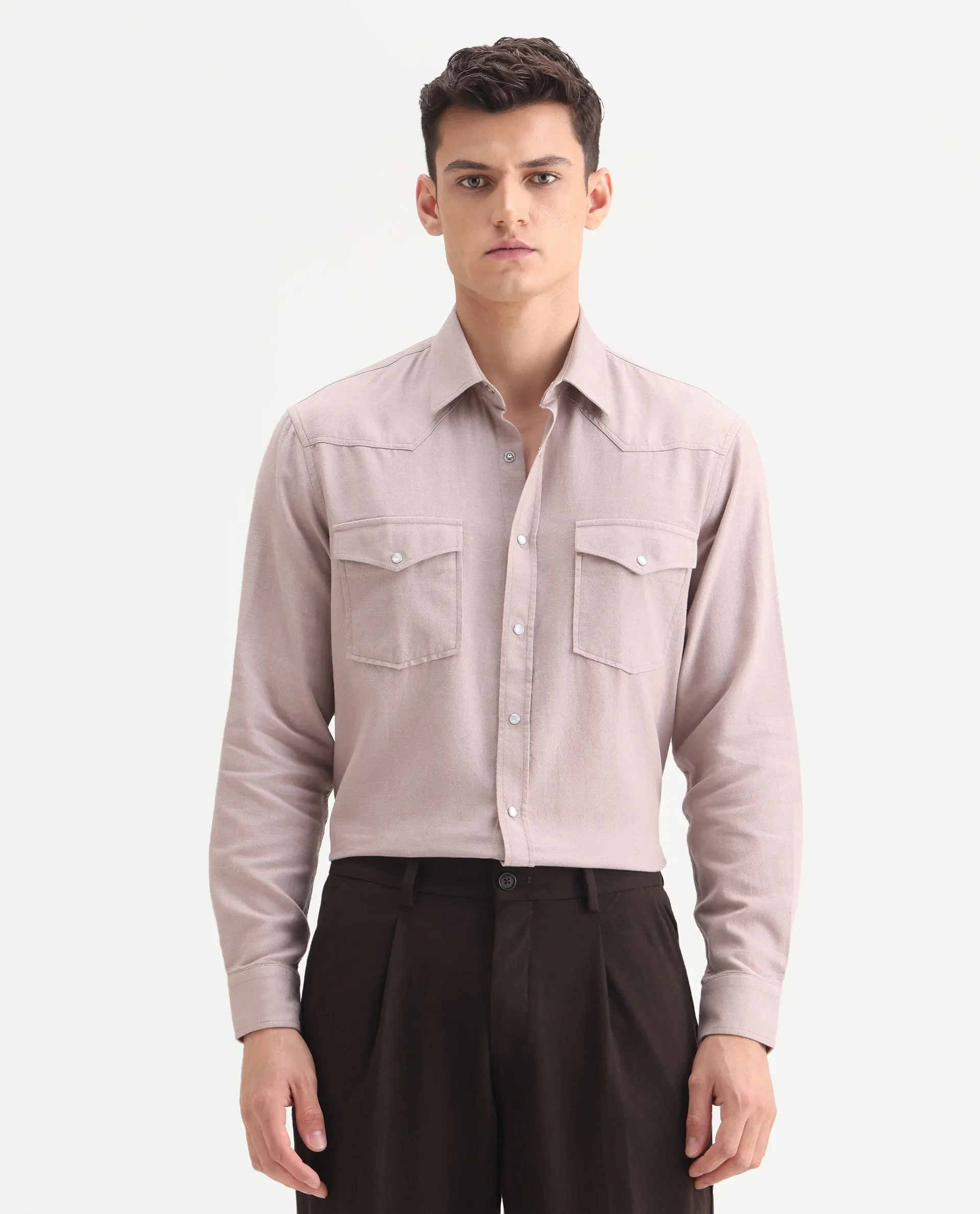 Rare Rabbit Men's Haxlr-25 Dusky Pink Cotton Plain Regular Fit Full Sleeve Collared Shirt - Image 4