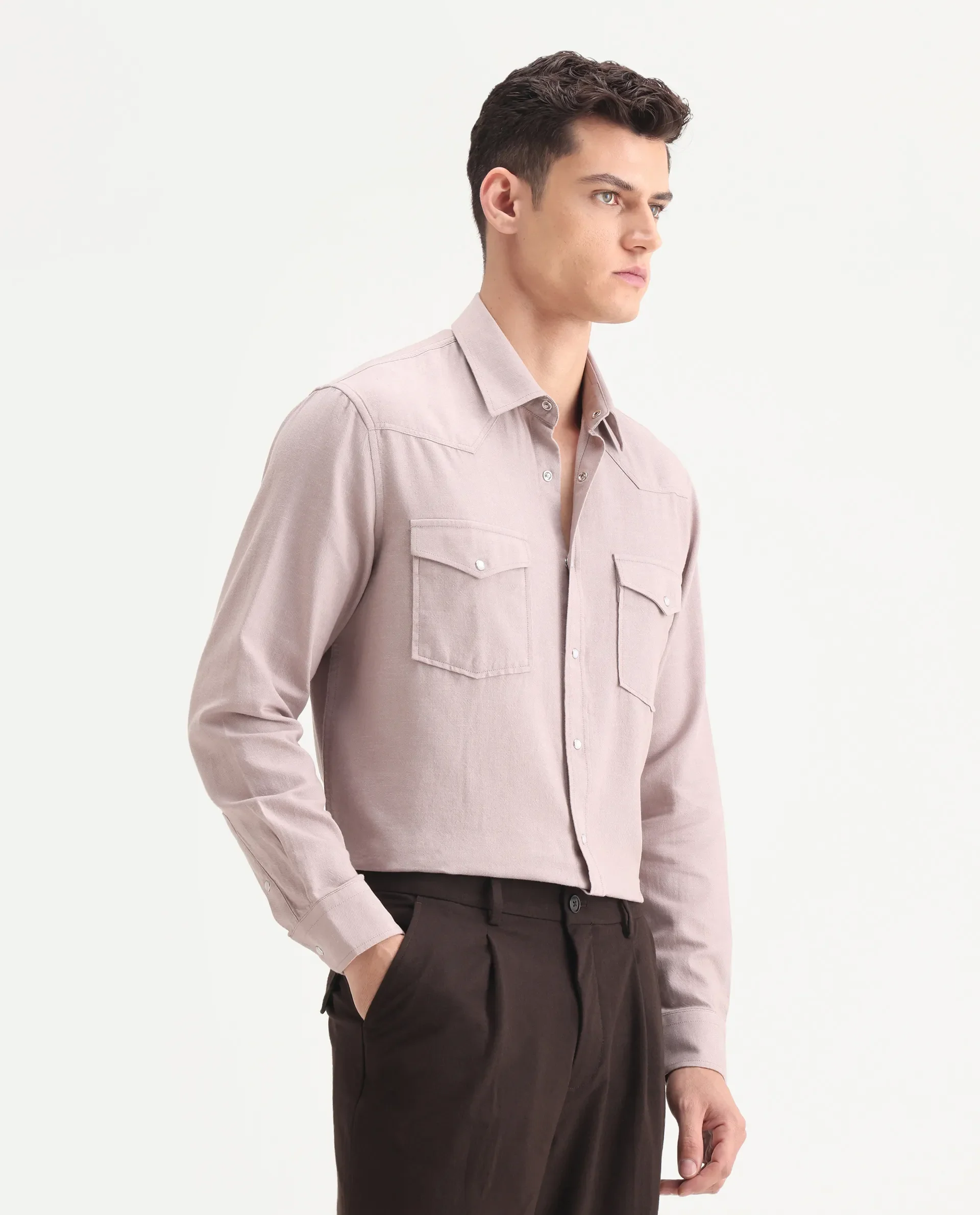 Rare Rabbit Men's Haxlr-25 Dusky Pink Cotton Plain Regular Fit Full Sleeve Collared Shirt - Image 6