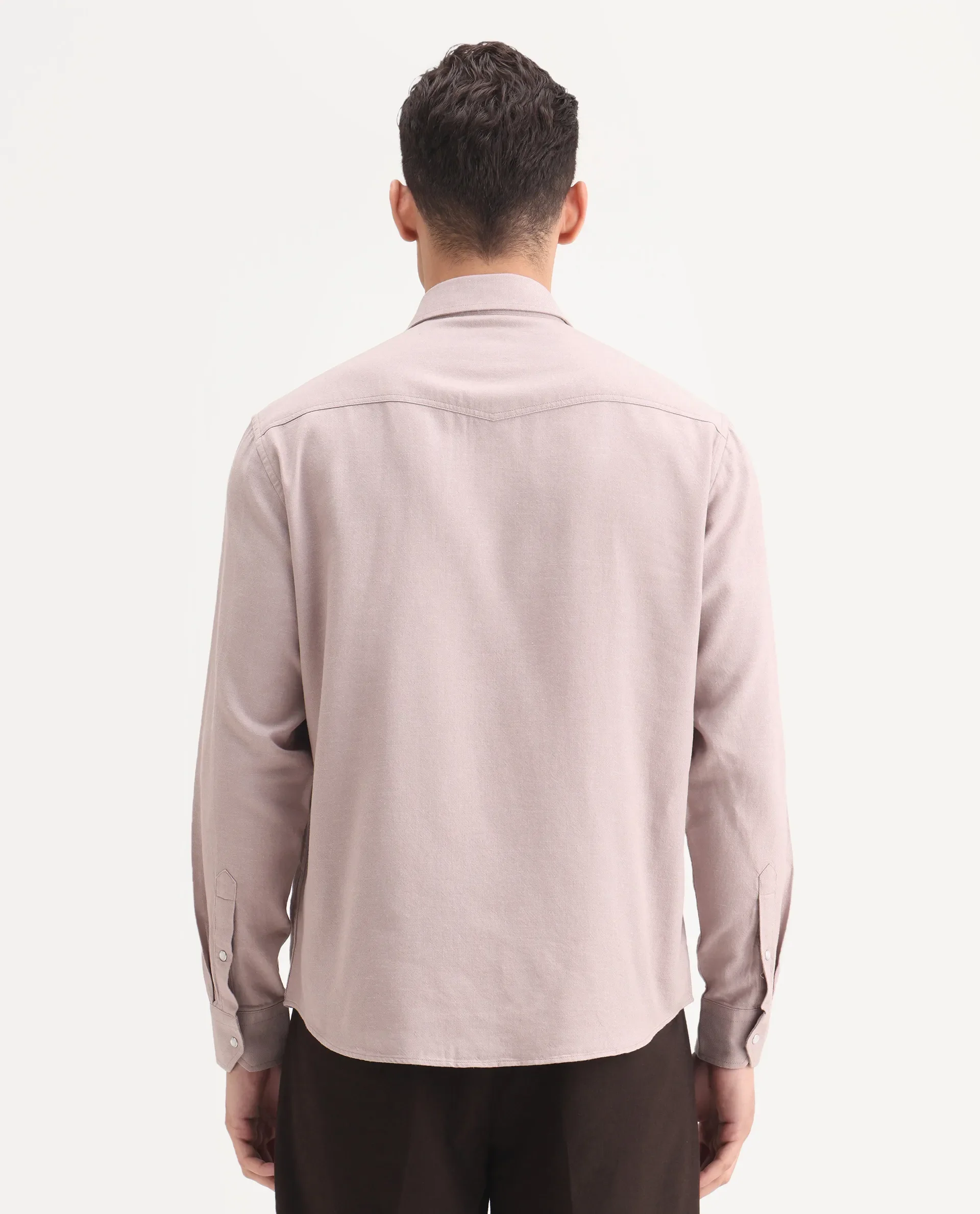 Rare Rabbit Men's Haxlr-25 Dusky Pink Cotton Plain Regular Fit Full Sleeve Collared Shirt - Image 7