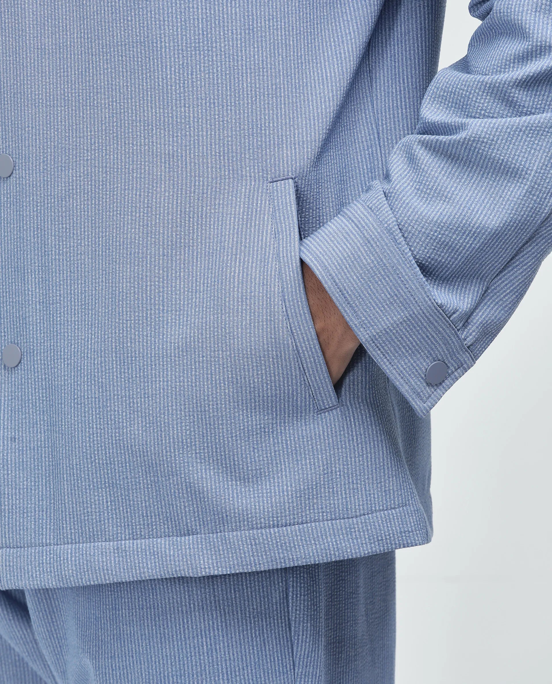 Rare Rabbit Men's Horns Blue Polyester Blend Striped Print Relaxed Fit Full Sleeve Collared Shacket - Image 7