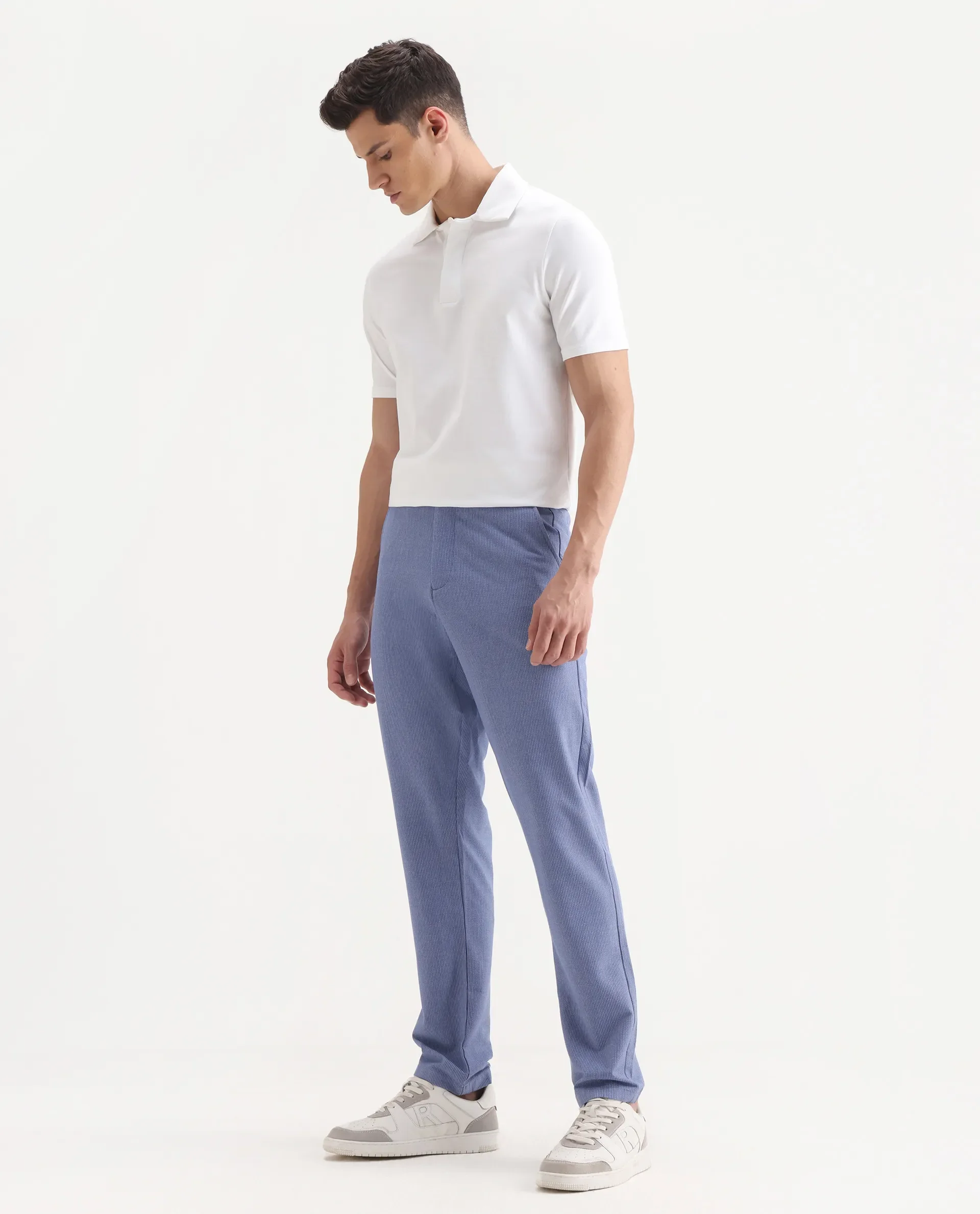 Rare Rabbit Men's Horon Blue Cotton Blend Plain Baggy Fit Trouser - Image 5