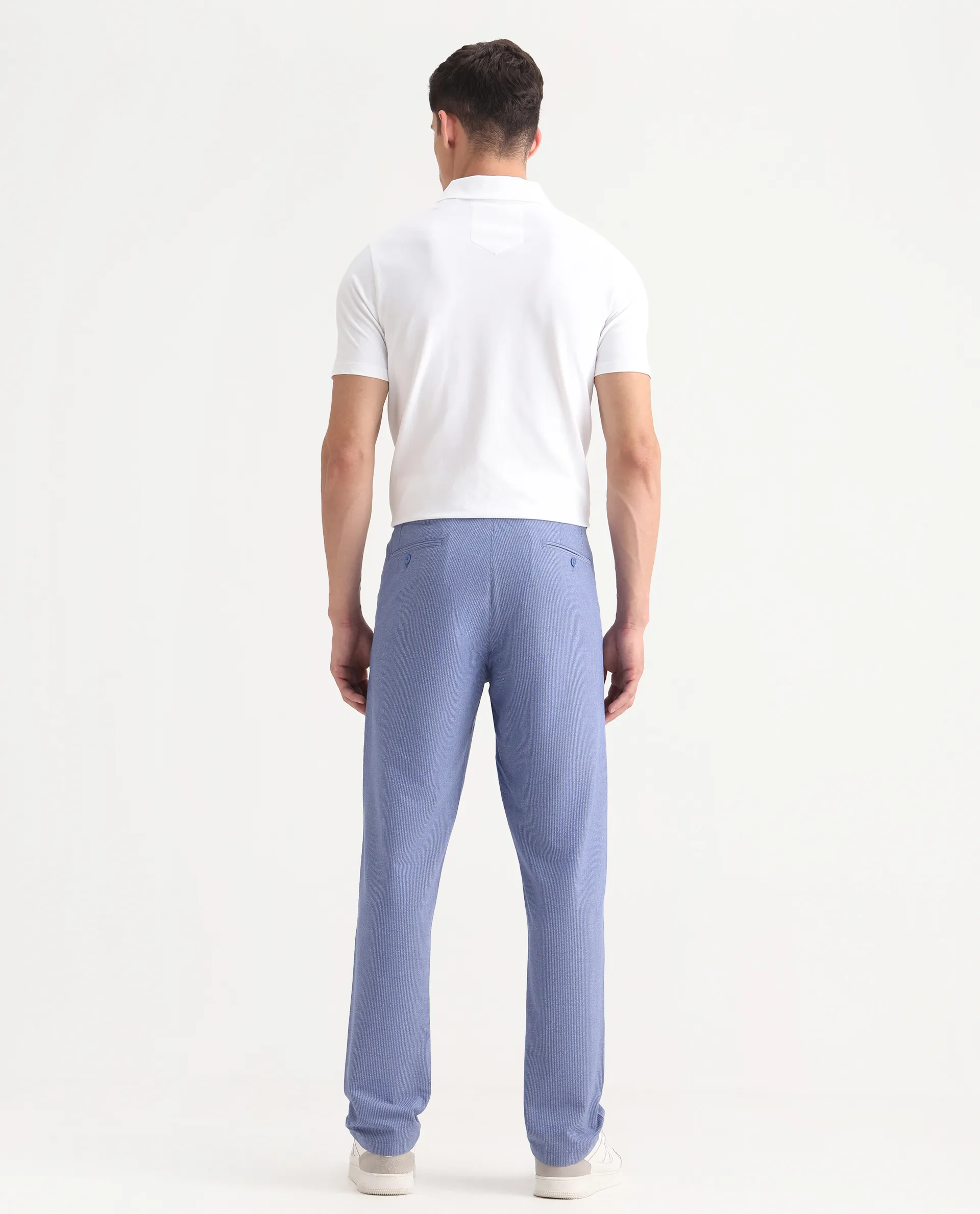 Rare Rabbit Men's Horon Blue Cotton Blend Plain Baggy Fit Trouser - Image 7