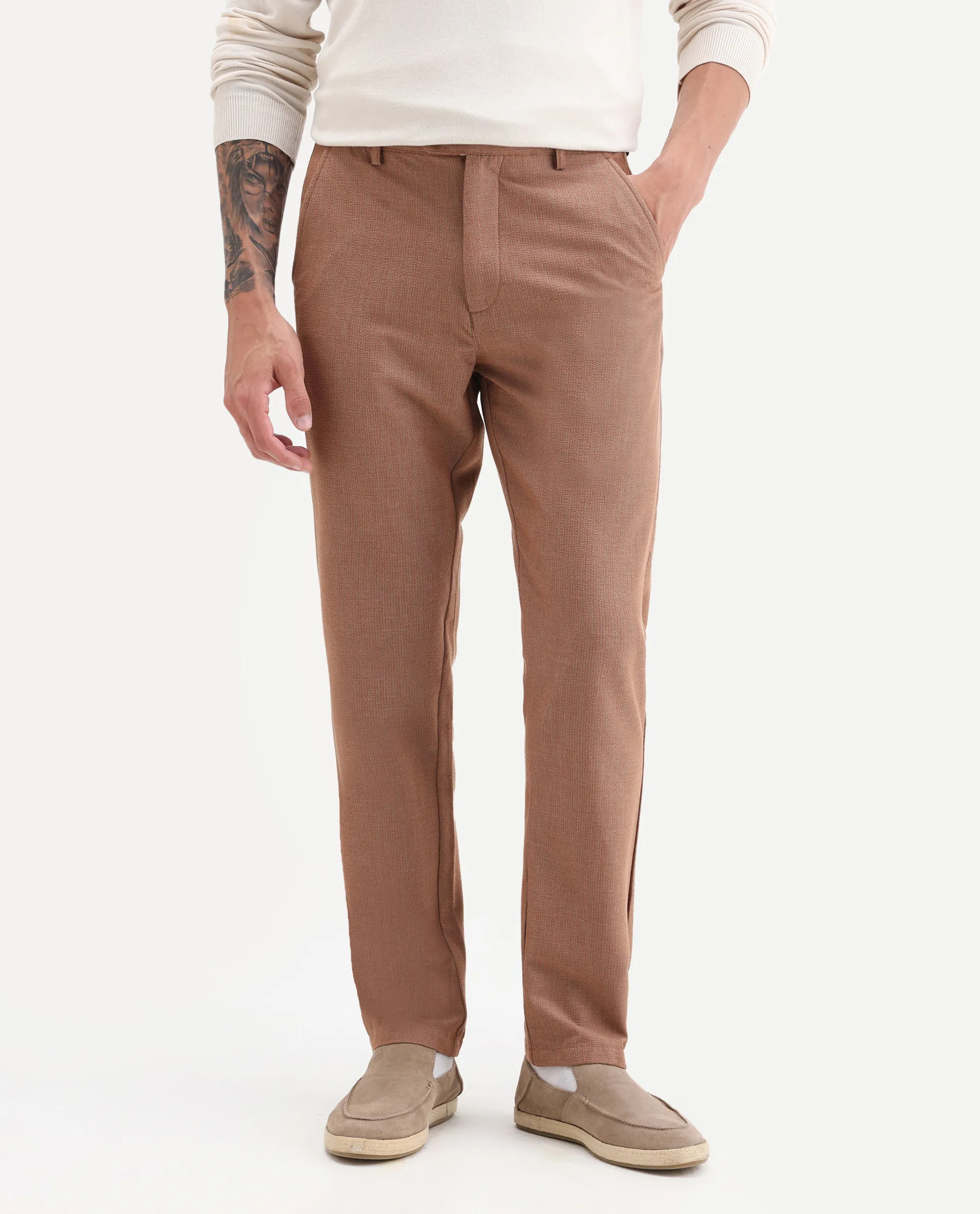 Rare Rabbit Men's Horon Rust Cotton Blend Plain Baggy Fit Trouser - Image 2