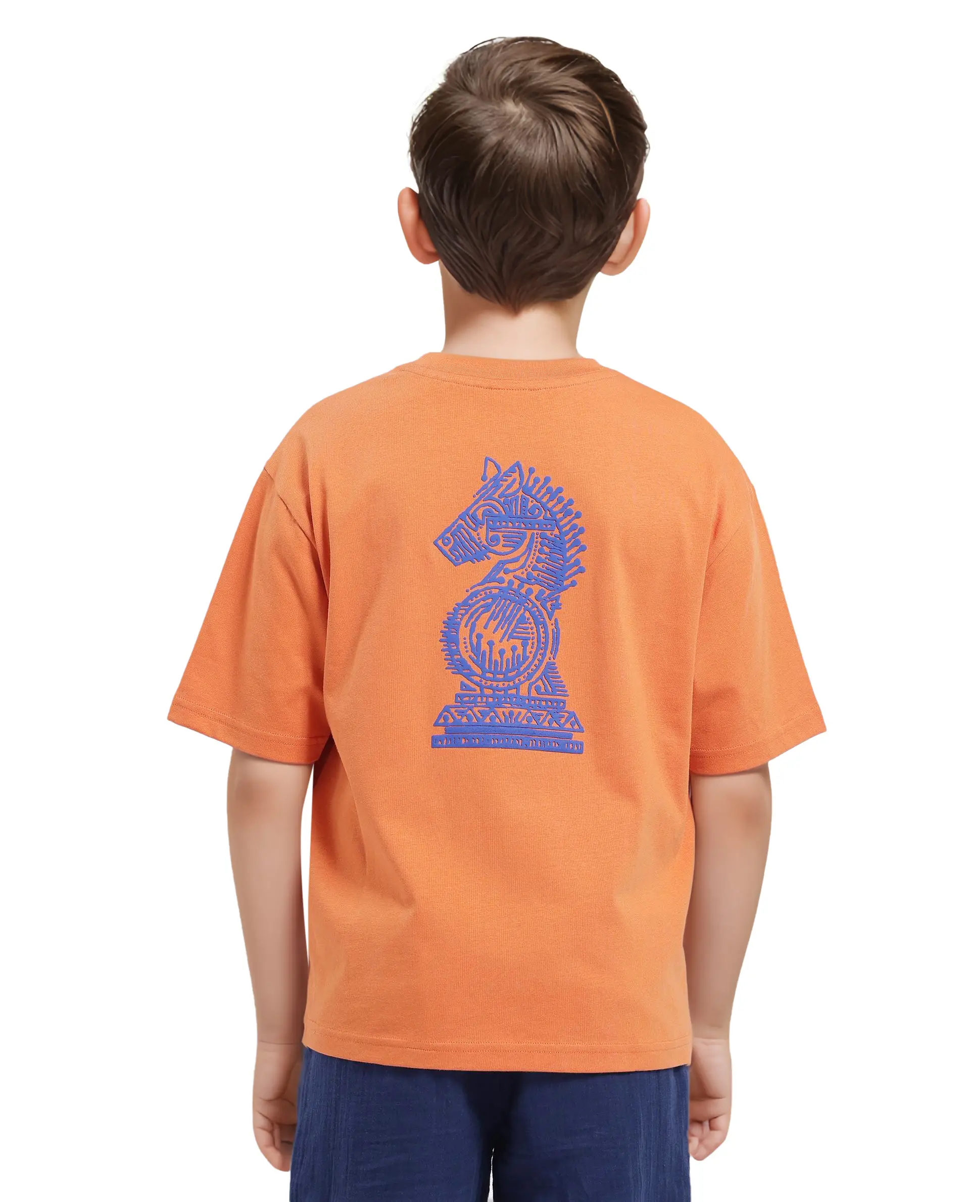 Rare Ones Kids Horse Orange Cotton Half Sleeves Crew Neck Oversized Fit Graphic Back Print T-Shirt - Image 10