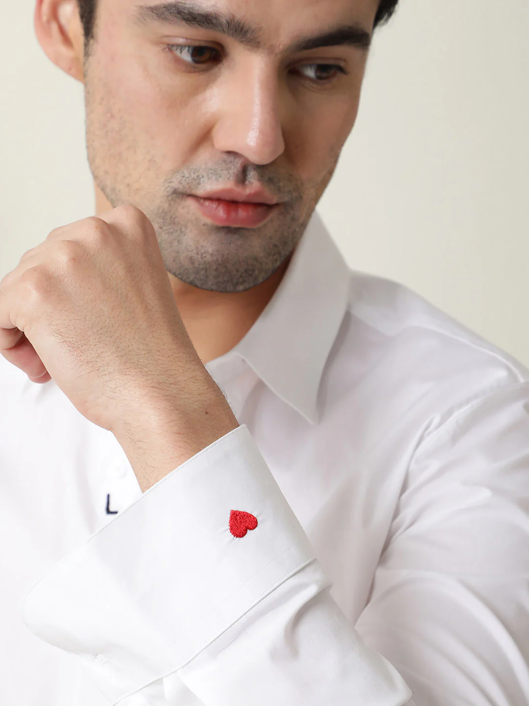 Rare Rabbit Men's I Love U White Cotton Embroidered Regular Fit Full Sleeve Collared Shirt - Image 3