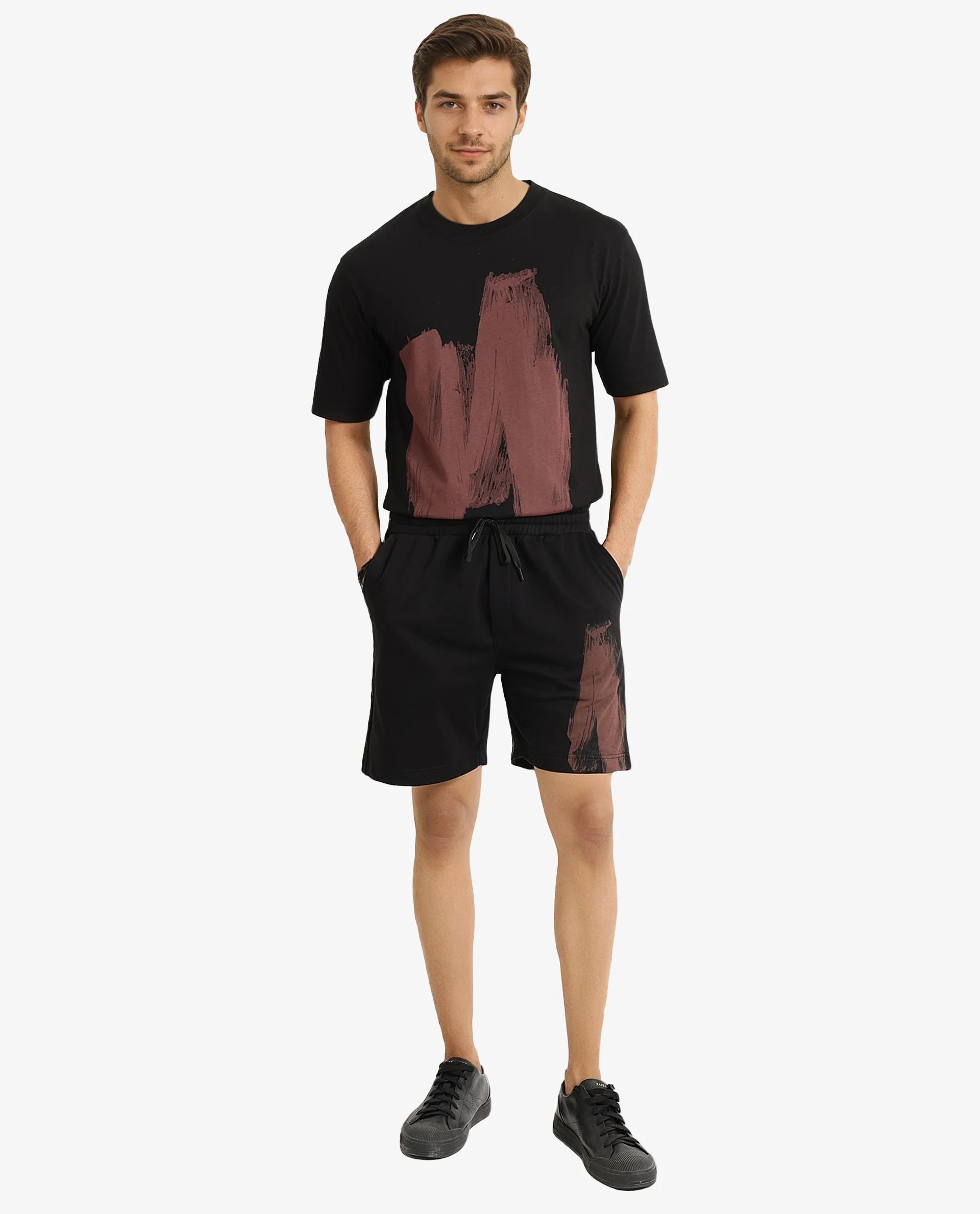 Rare Rabbit Men's Jade-B Black Cotton Blend Graphic Print Oversized Fit Shorts - Image 2