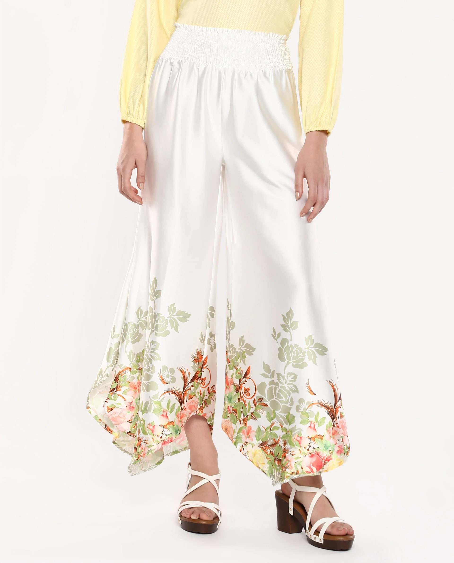 Rareism Women's Janar Multi Cotton Blend Floral Print Ankle Length Flared Trouser