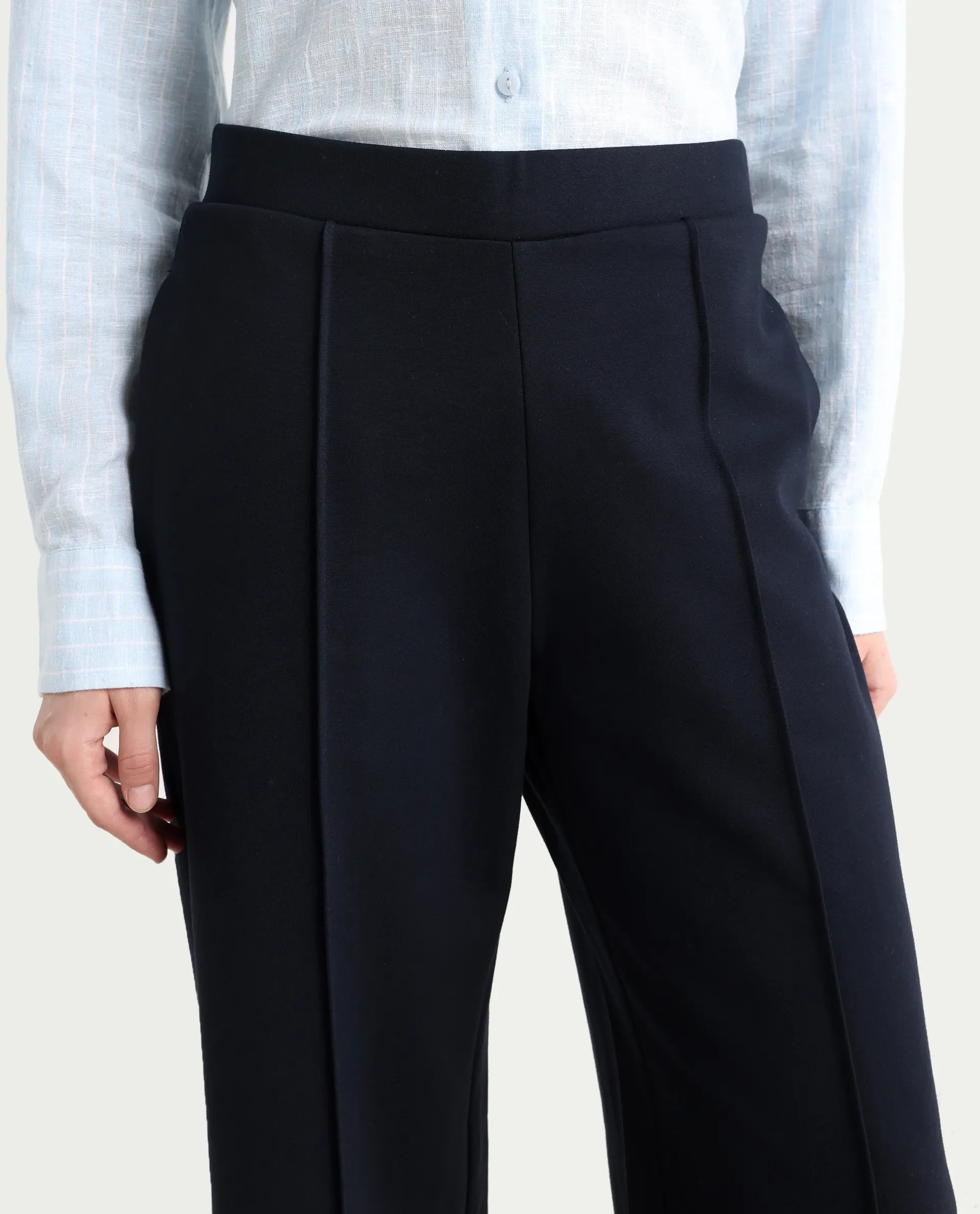 Rareism Women's Jancuri Navy Rayon Plain Ankle Length Straight Fit Trouser - Image 4