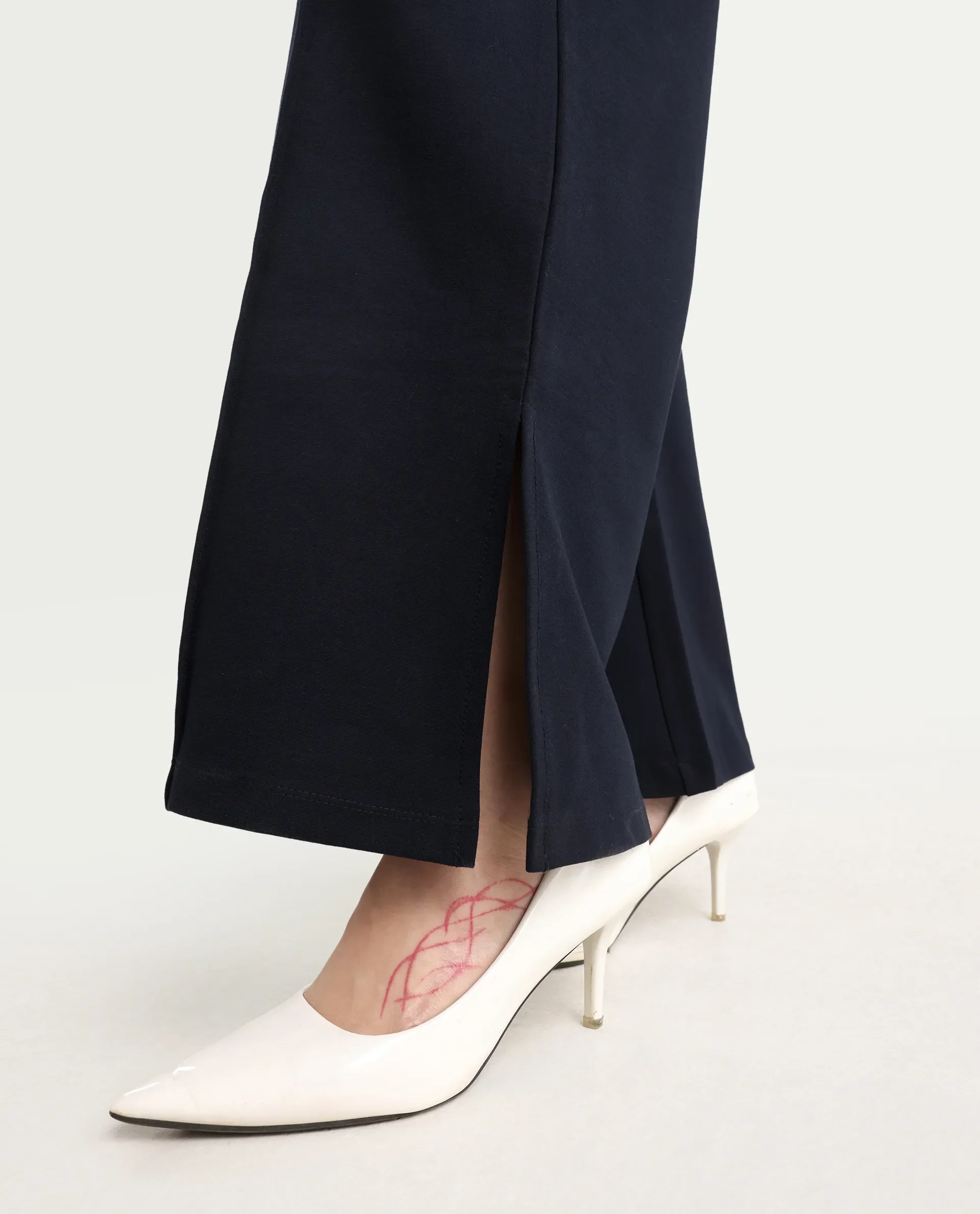 Rareism Women's Jancuri Navy Rayon Plain Ankle Length Straight Fit Trouser - Image 5