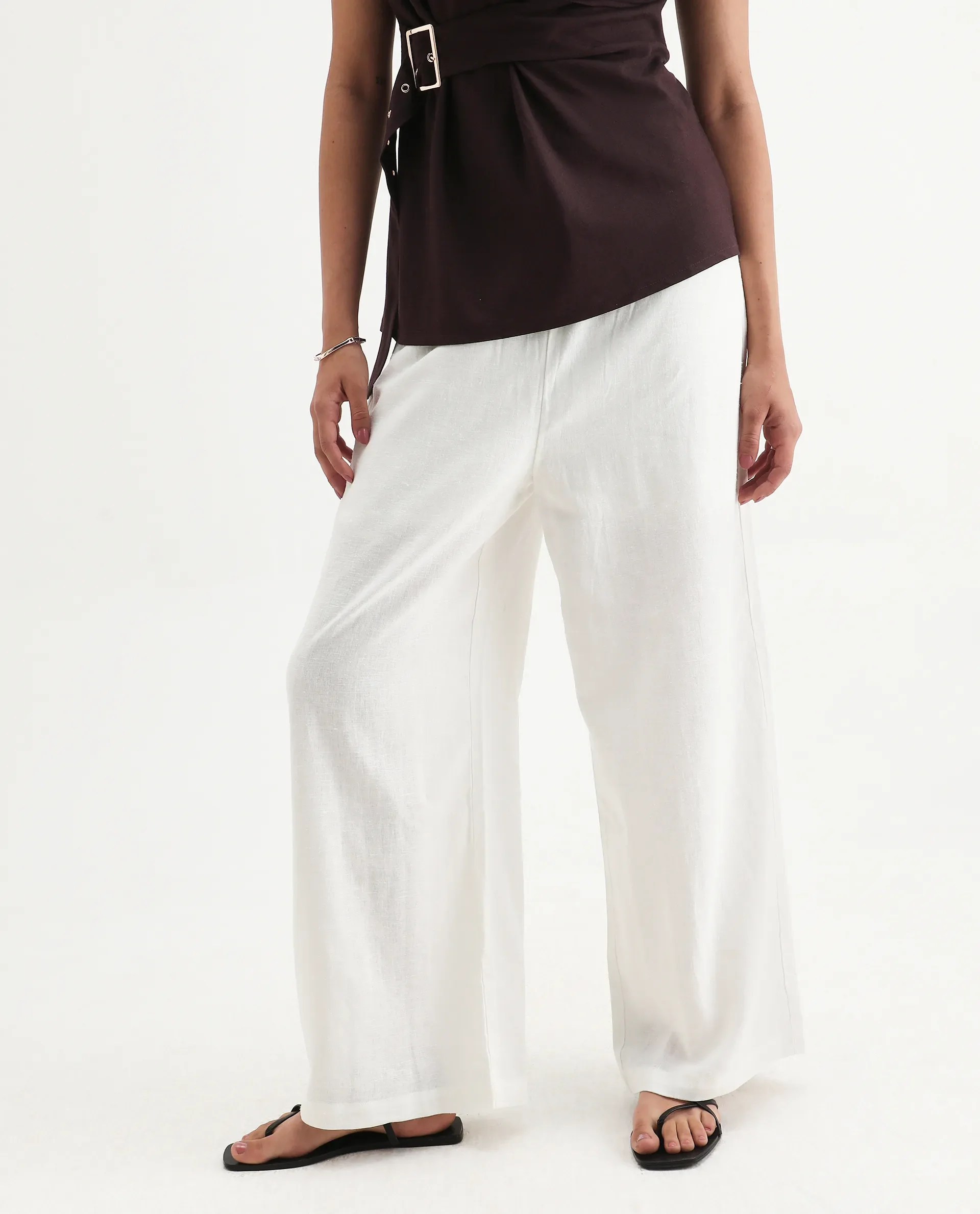 Rareism Women's Janry Beige Linen Plain Ankle Length Straight Fit Trouser - Image 6