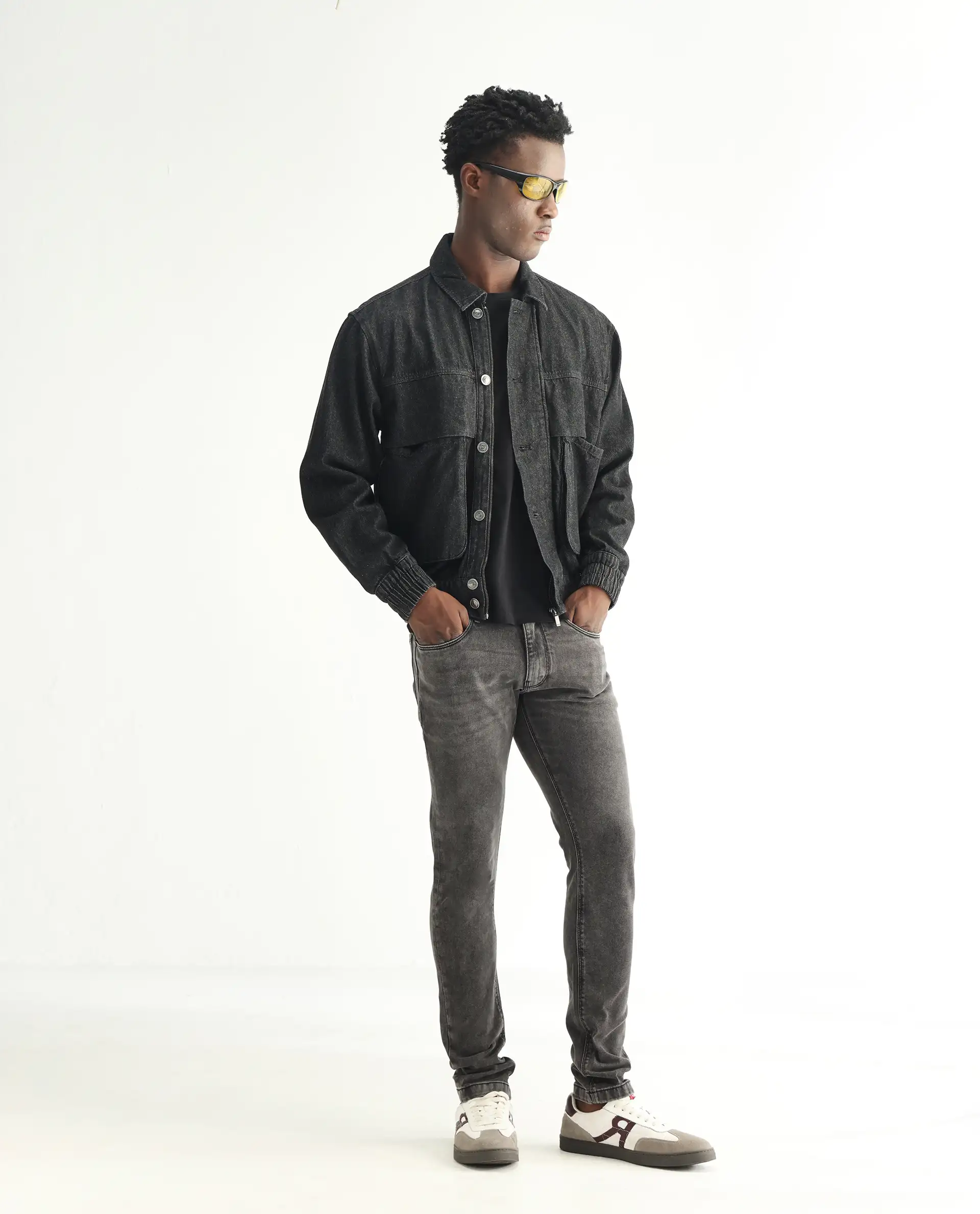 Rare Rabbit Men's Jardin Black Cotton Plain Hawk Slim Fit Jeans
