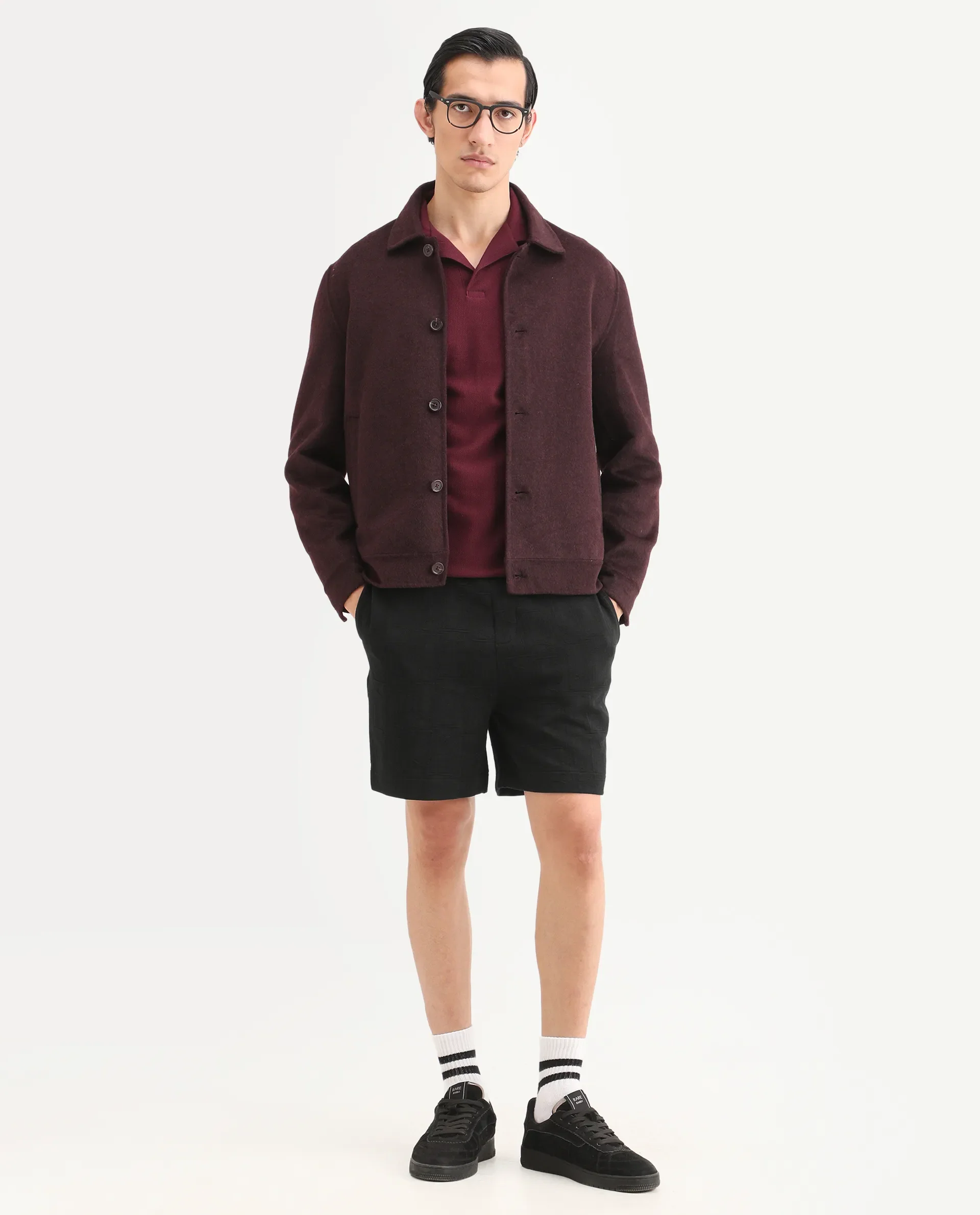 Rare Rabbit Men's Jas-1-Sh Black Polyester Blend Fabric Regular Fit Textured Shorts