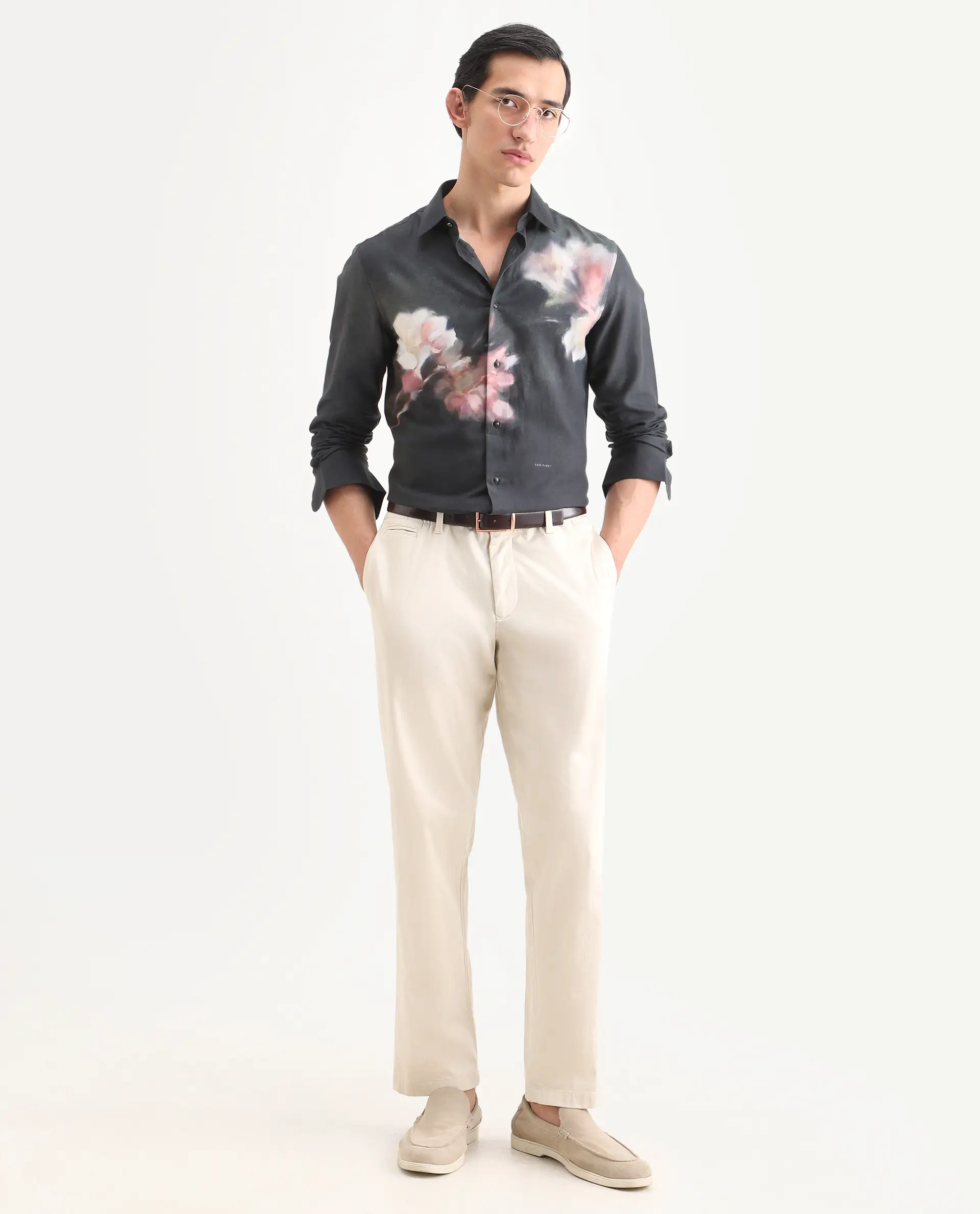 Rare Rabbit Men's Jelks Black Cotton Fabric Full Sleeve Spread Collar Regular Fit Floral Print Shirt - Image 2