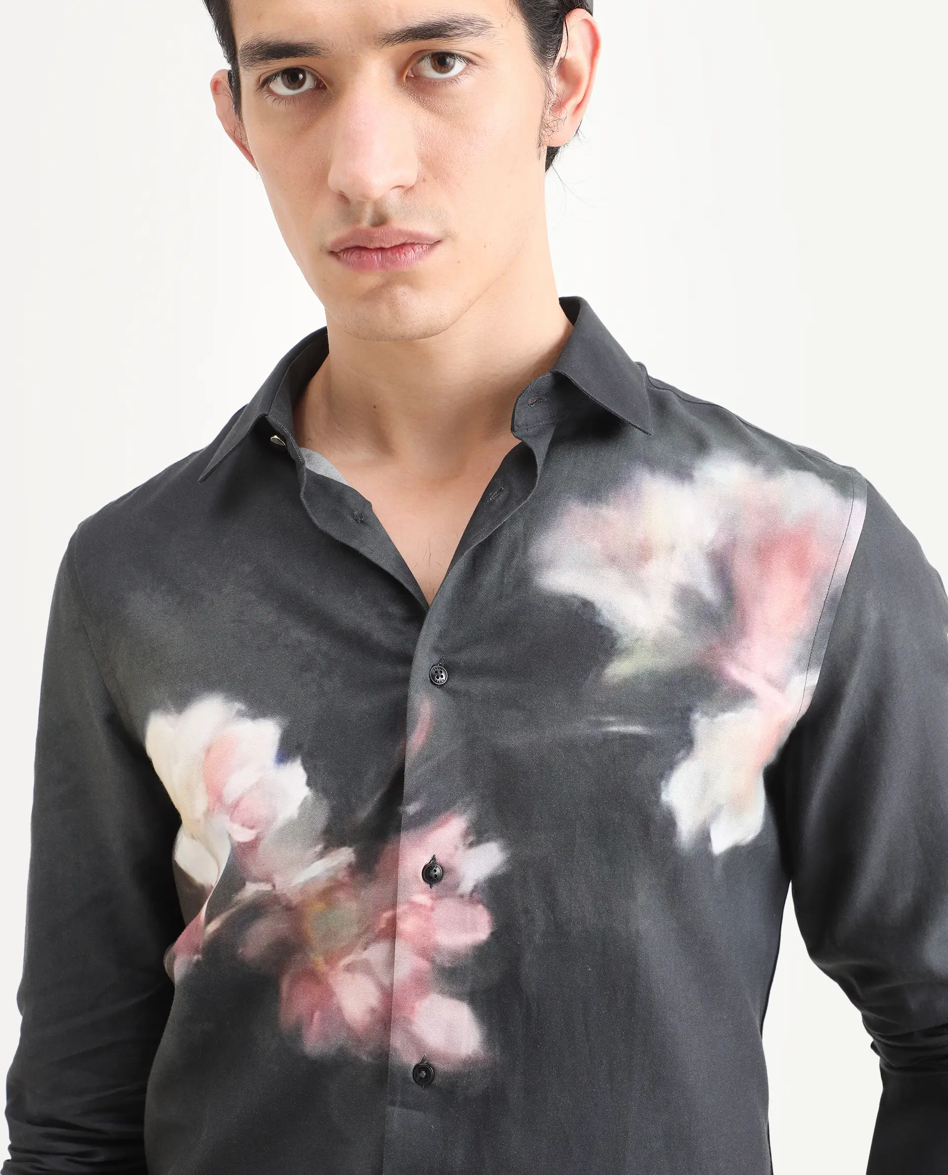 Rare Rabbit Men's Jelks Black Cotton Fabric Full Sleeve Spread Collar Regular Fit Floral Print Shirt - Image 3