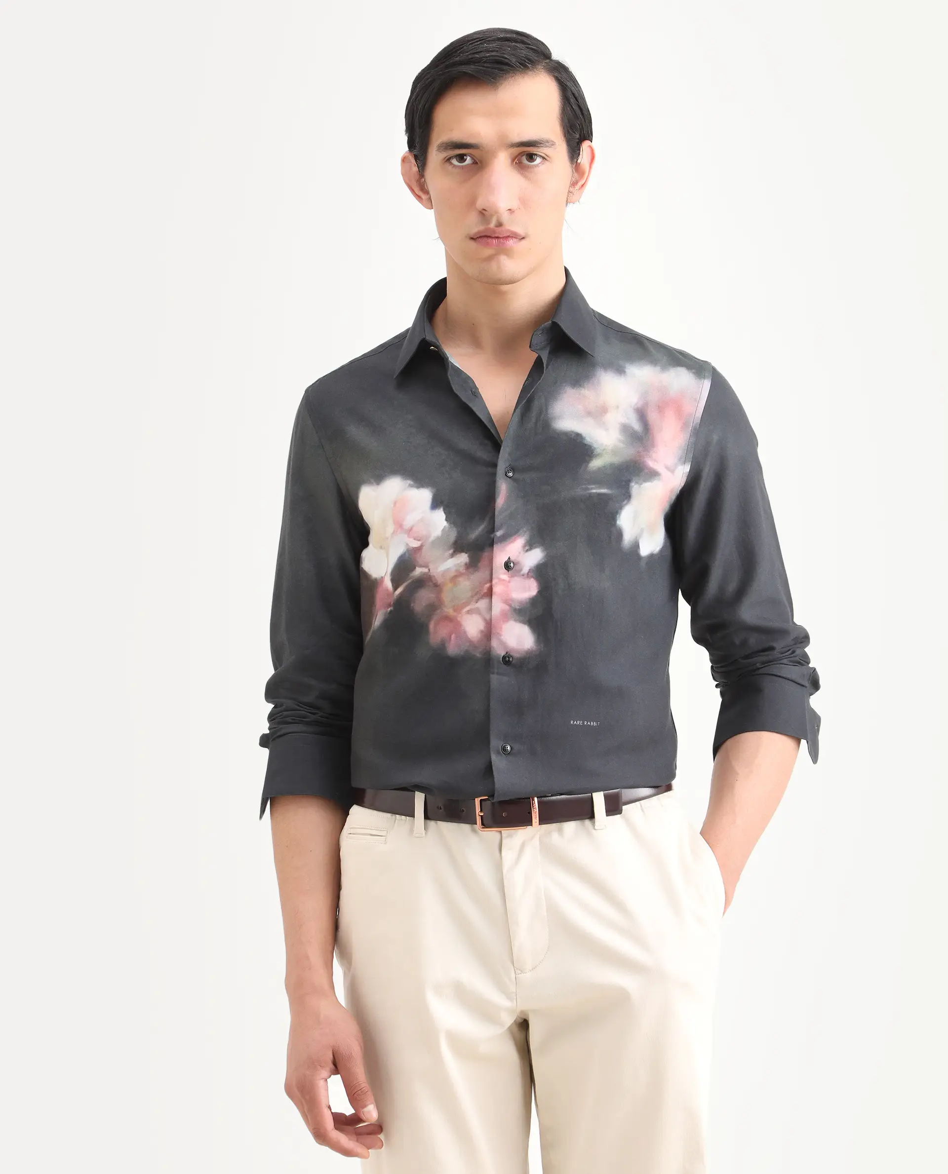 Rare Rabbit Men's Jelks Black Cotton Fabric Full Sleeve Spread Collar Regular Fit Floral Print Shirt - Image 4