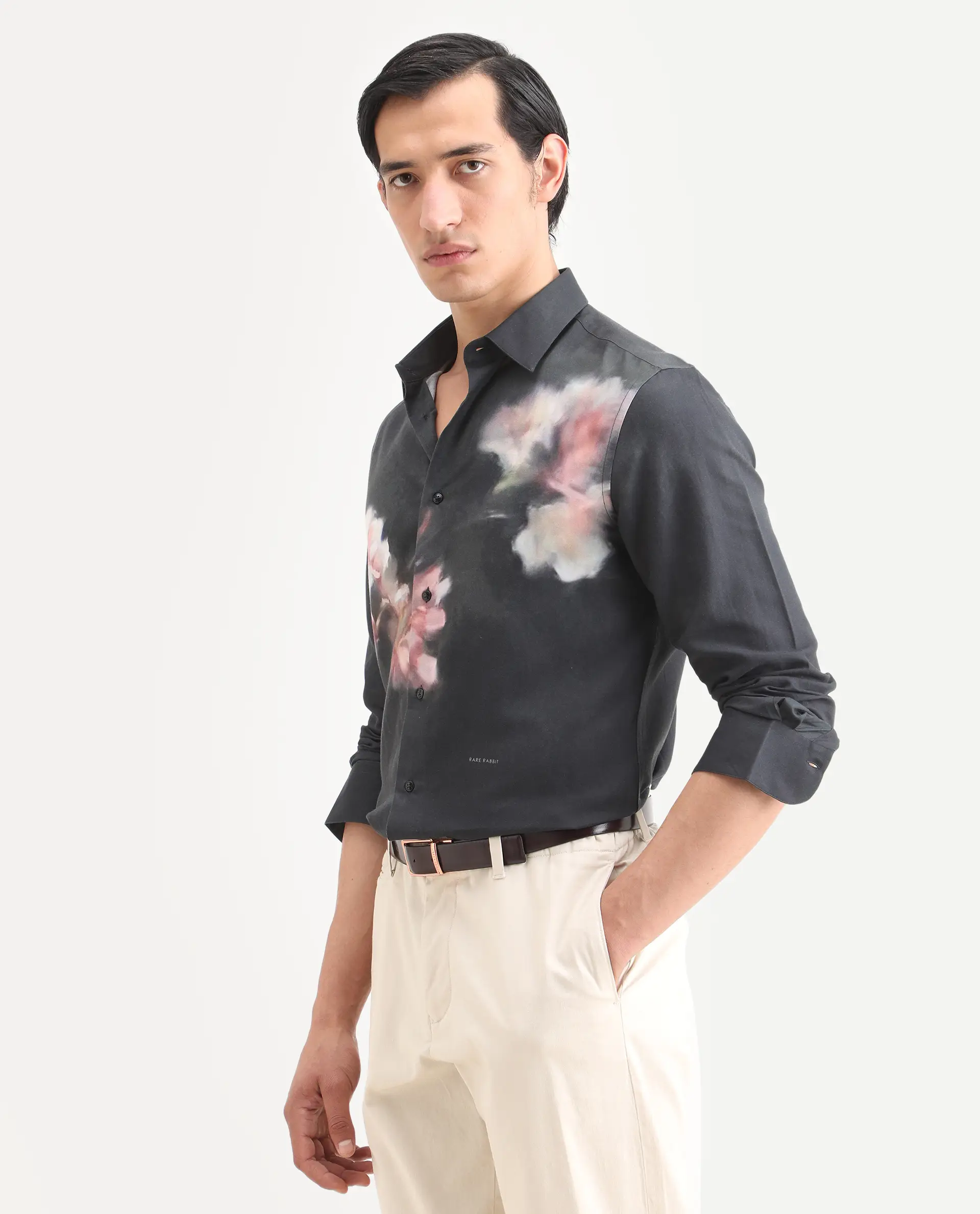 Rare Rabbit Men's Jelks Black Cotton Fabric Full Sleeve Spread Collar Regular Fit Floral Print Shirt - Image 5
