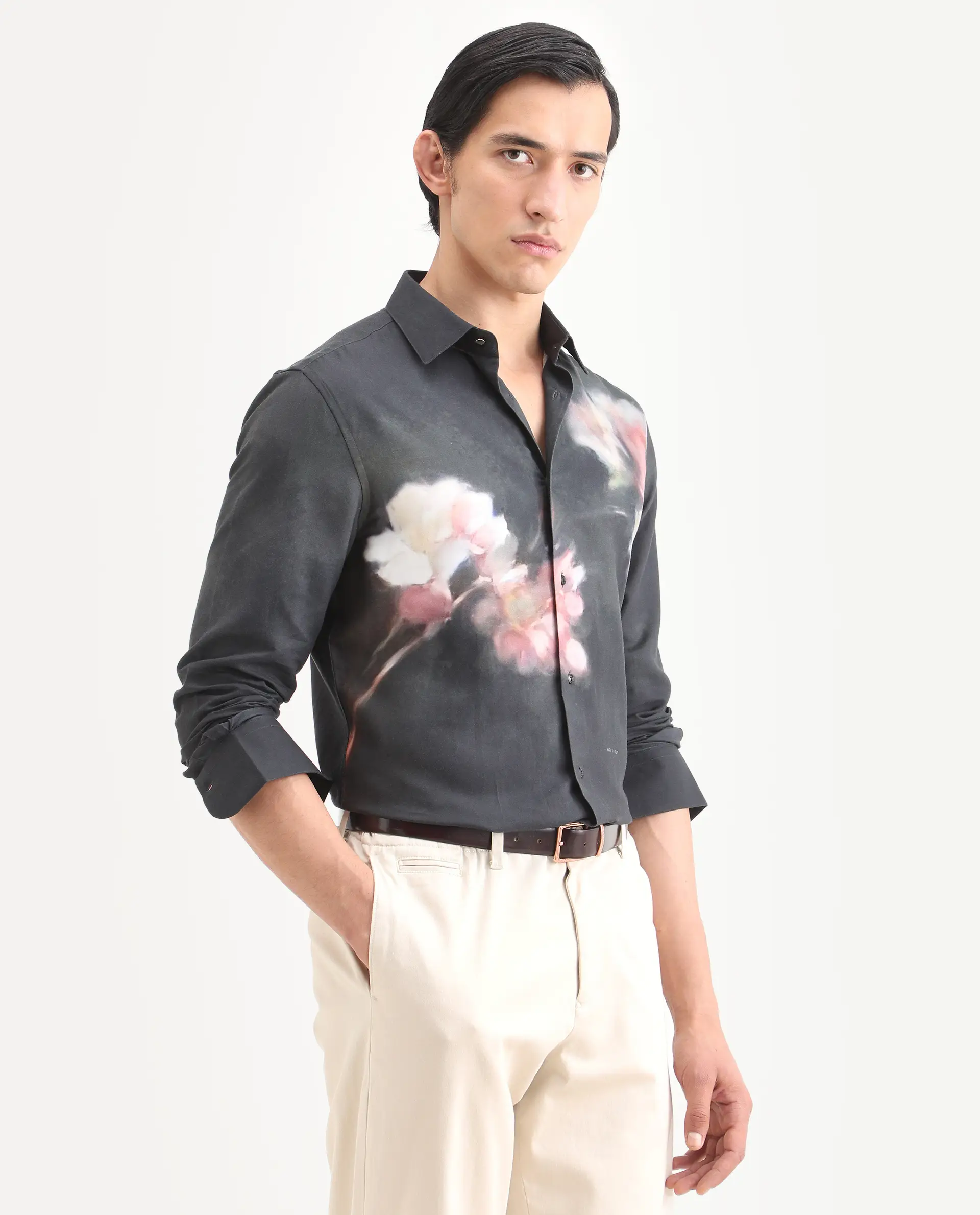 Rare Rabbit Men's Jelks Black Cotton Fabric Full Sleeve Spread Collar Regular Fit Floral Print Shirt - Image 6