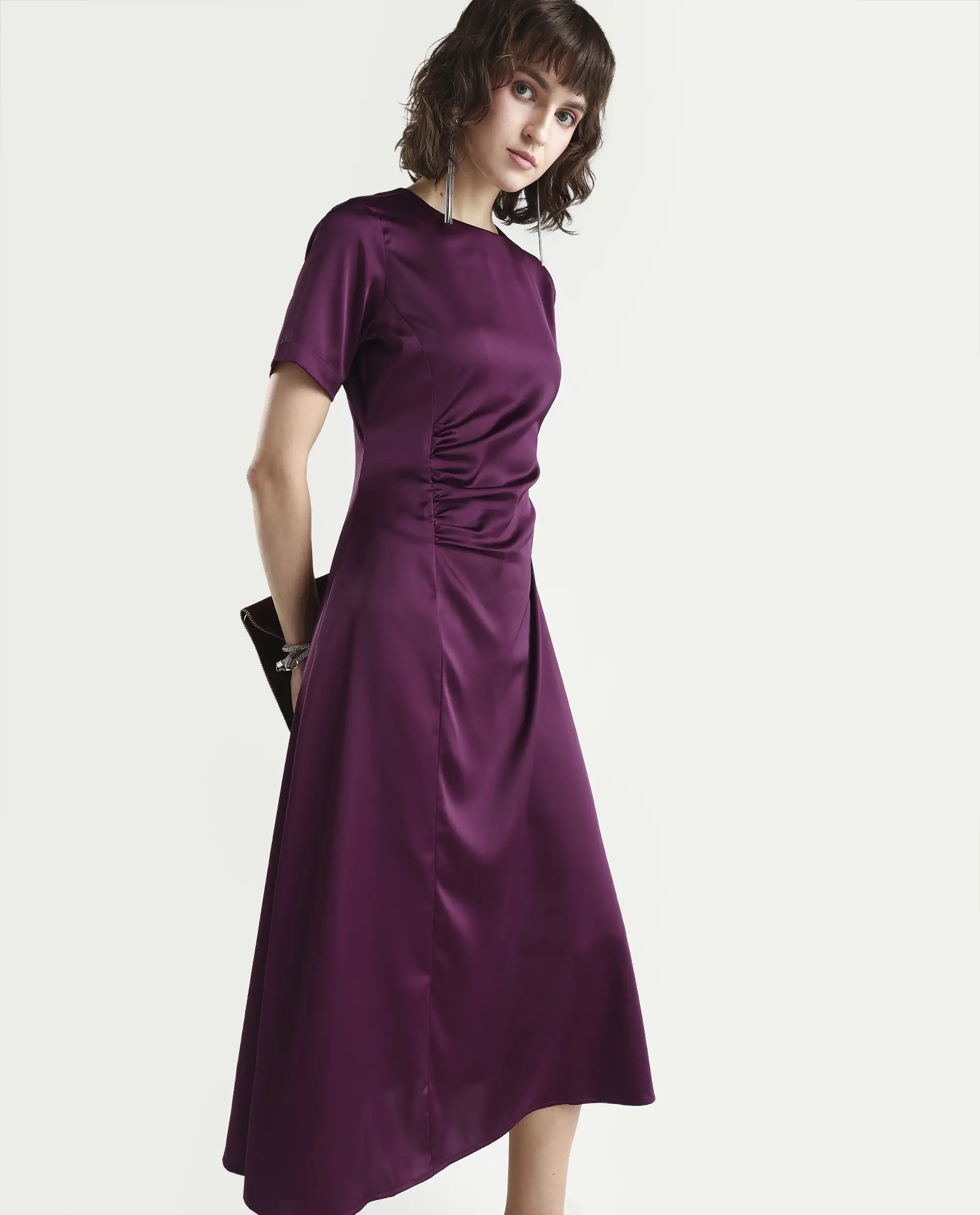 Rareism Women's Jendro Maroon Polyester Fit & Flare Midi Dress