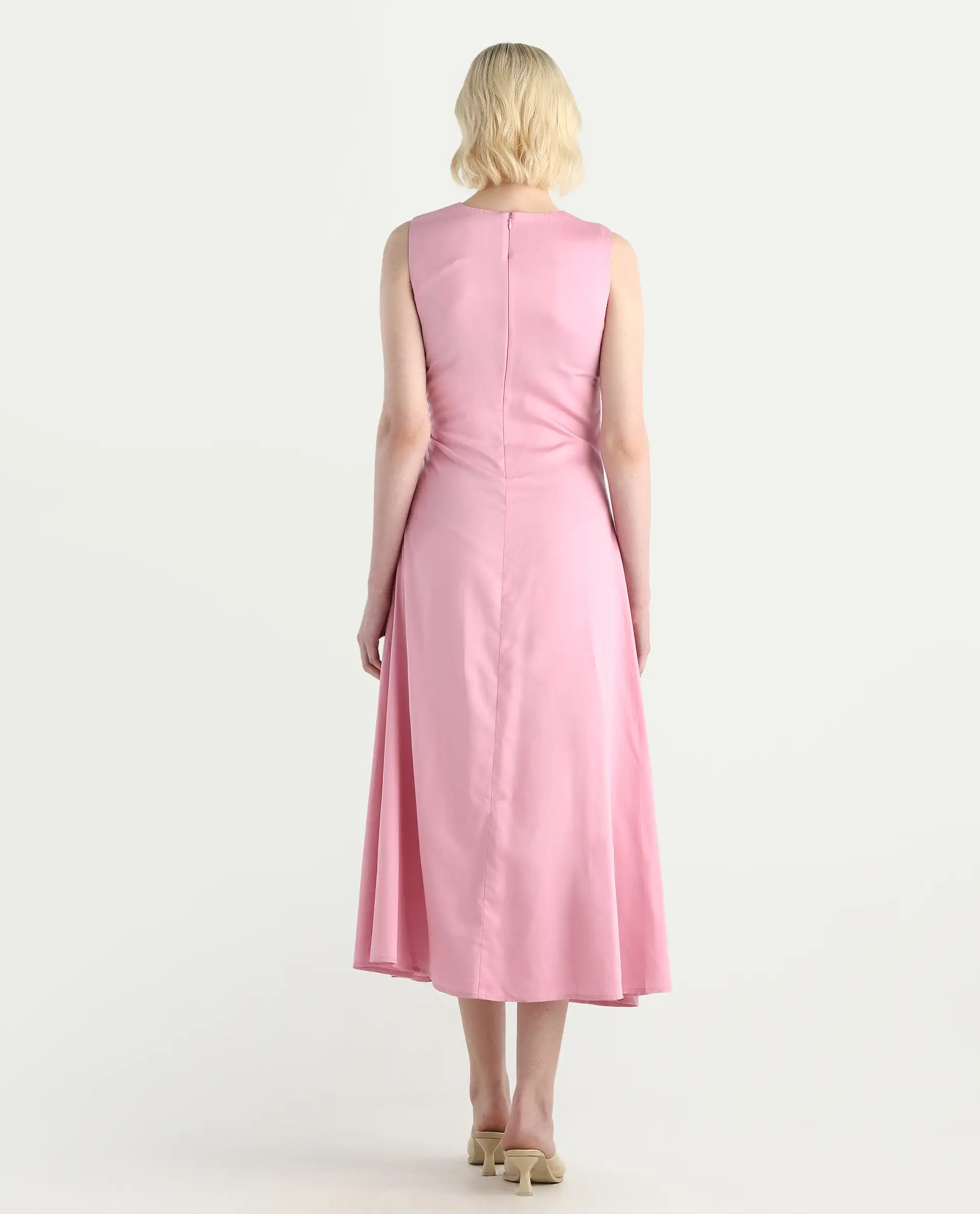 Rareism Women's Jensero Pink Dusky Viscose Sleeveless Round Neck Fit And Flare Fit Plain Dress - Image 7