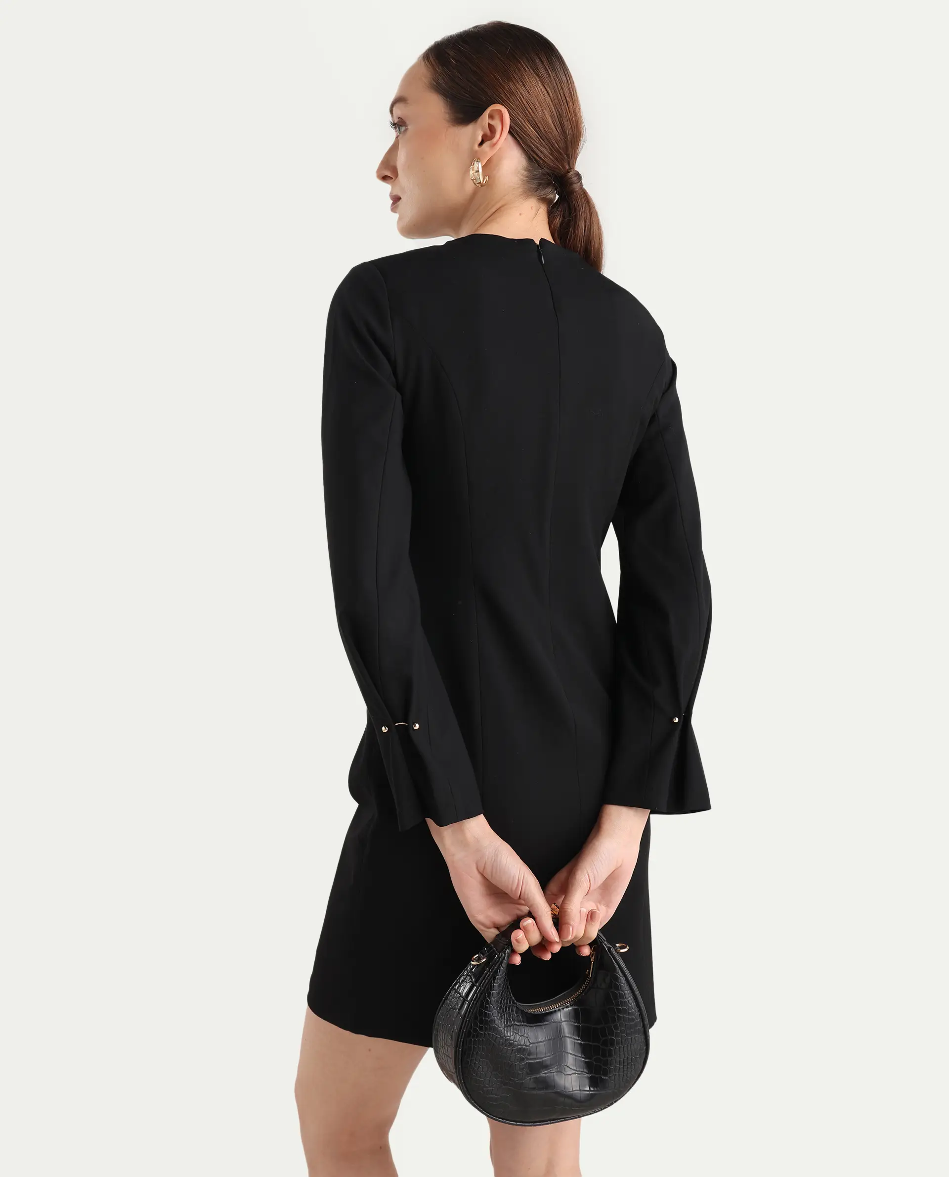 Rareism Women Juna Black Poly Viscose Solid Fitted Dress - Image 3