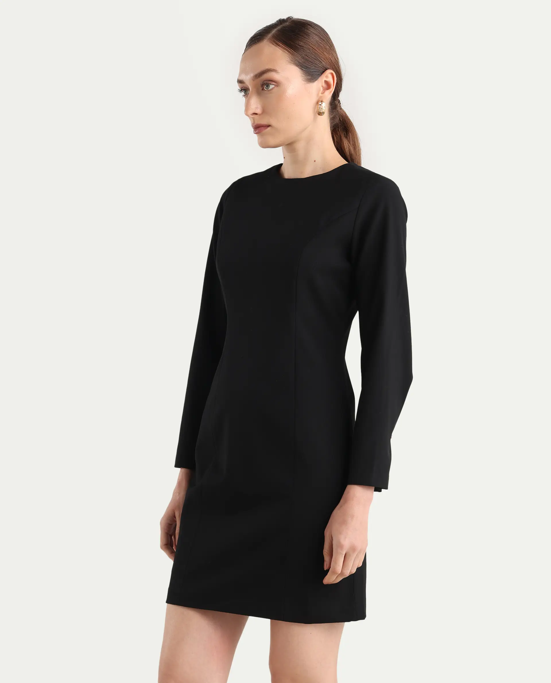 Rareism Women Juna Black Poly Viscose Solid Fitted Dress - Image 4