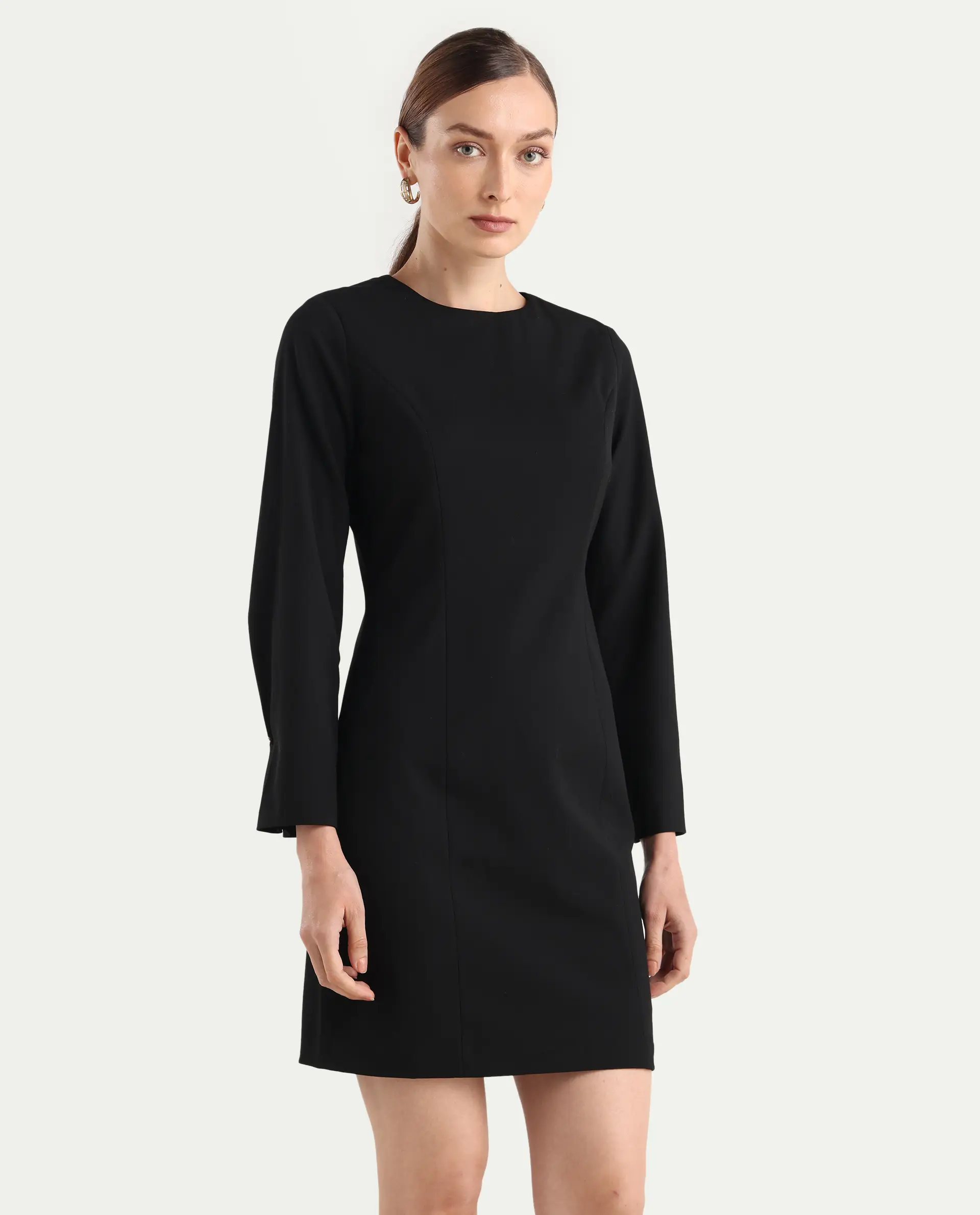 Rareism Women Juna Black Poly Viscose Solid Fitted Dress - Image 5