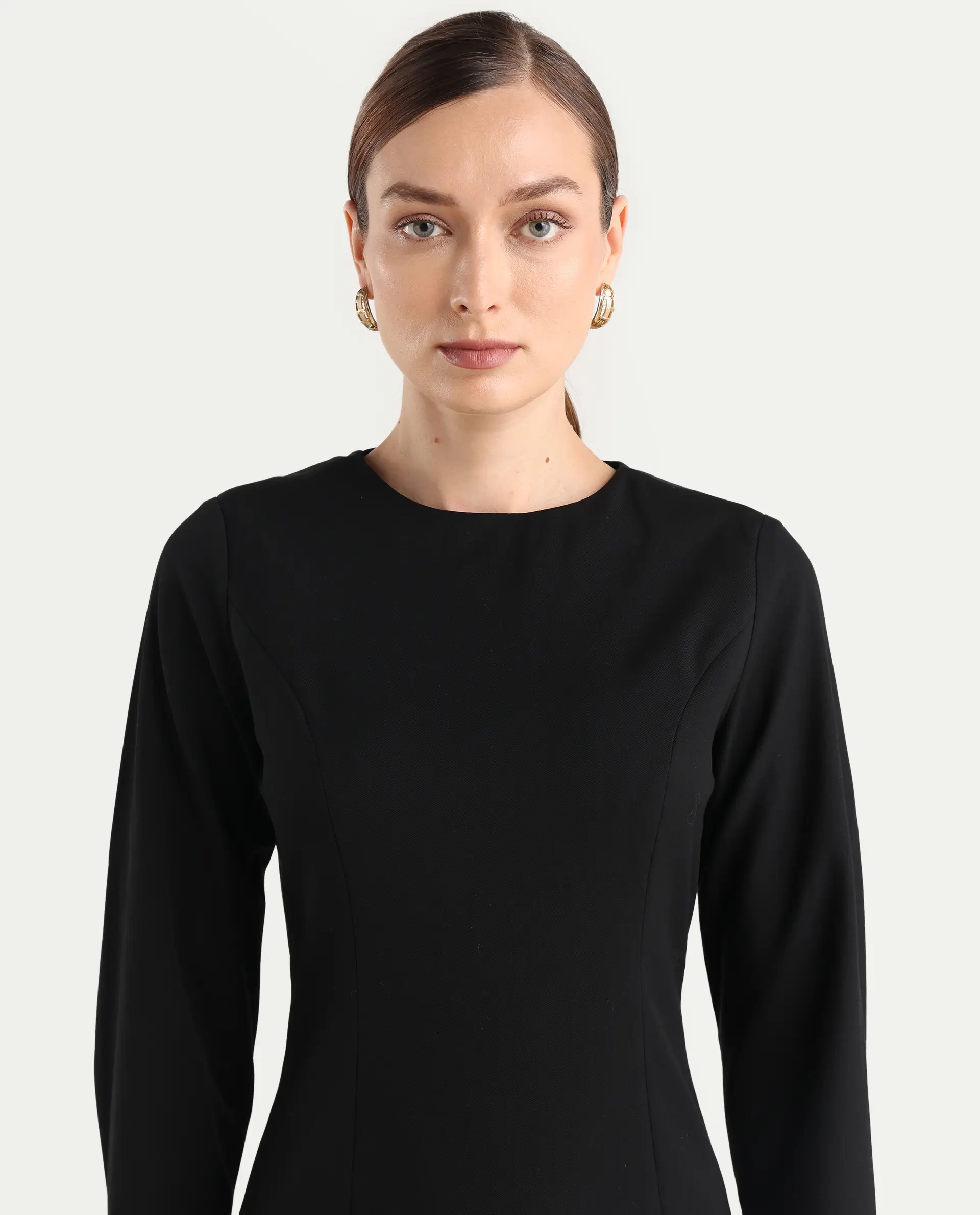 Rareism Women Juna Black Poly Viscose Solid Fitted Dress - Image 6