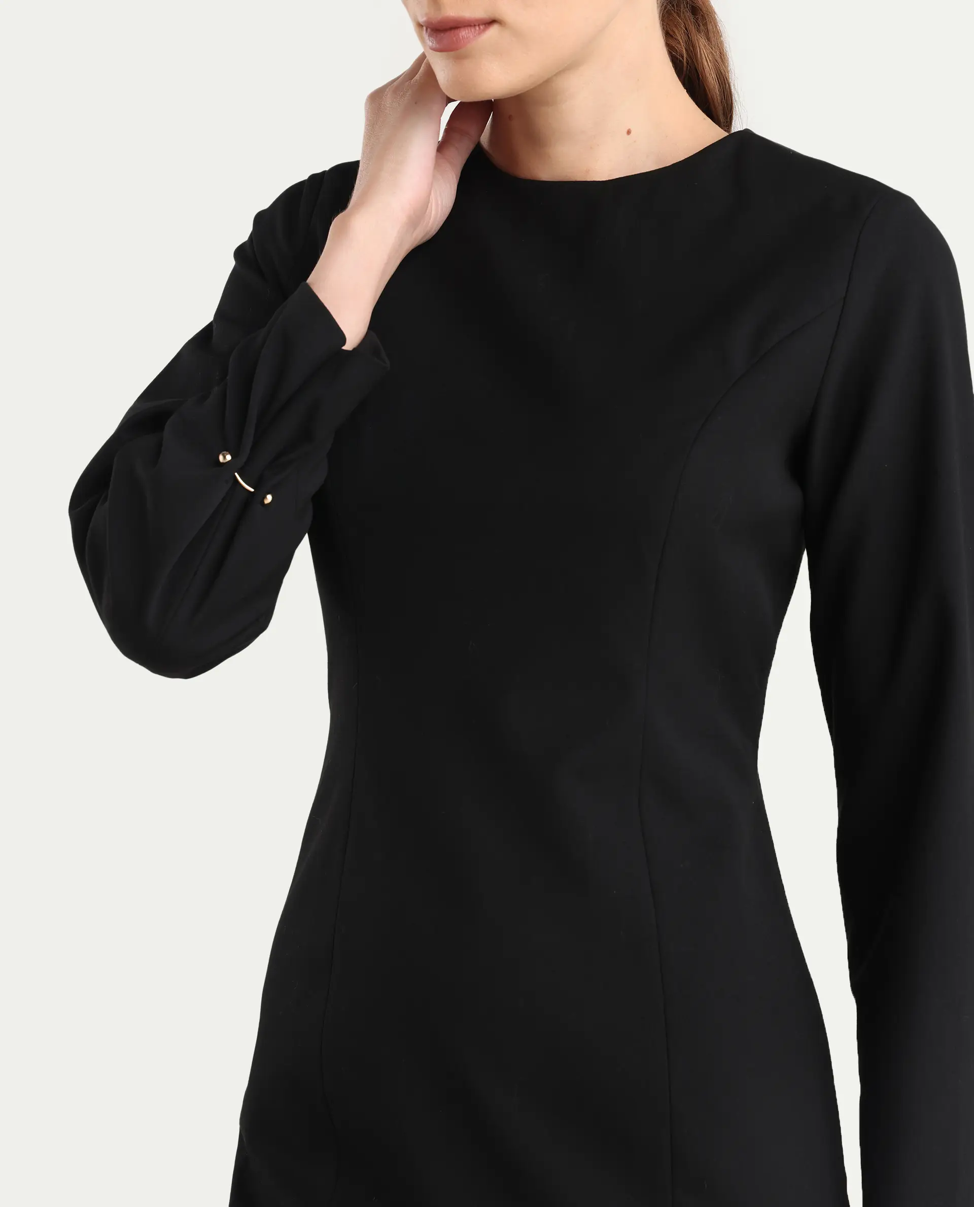 Rareism Women Juna Black Poly Viscose Solid Fitted Dress - Image 7