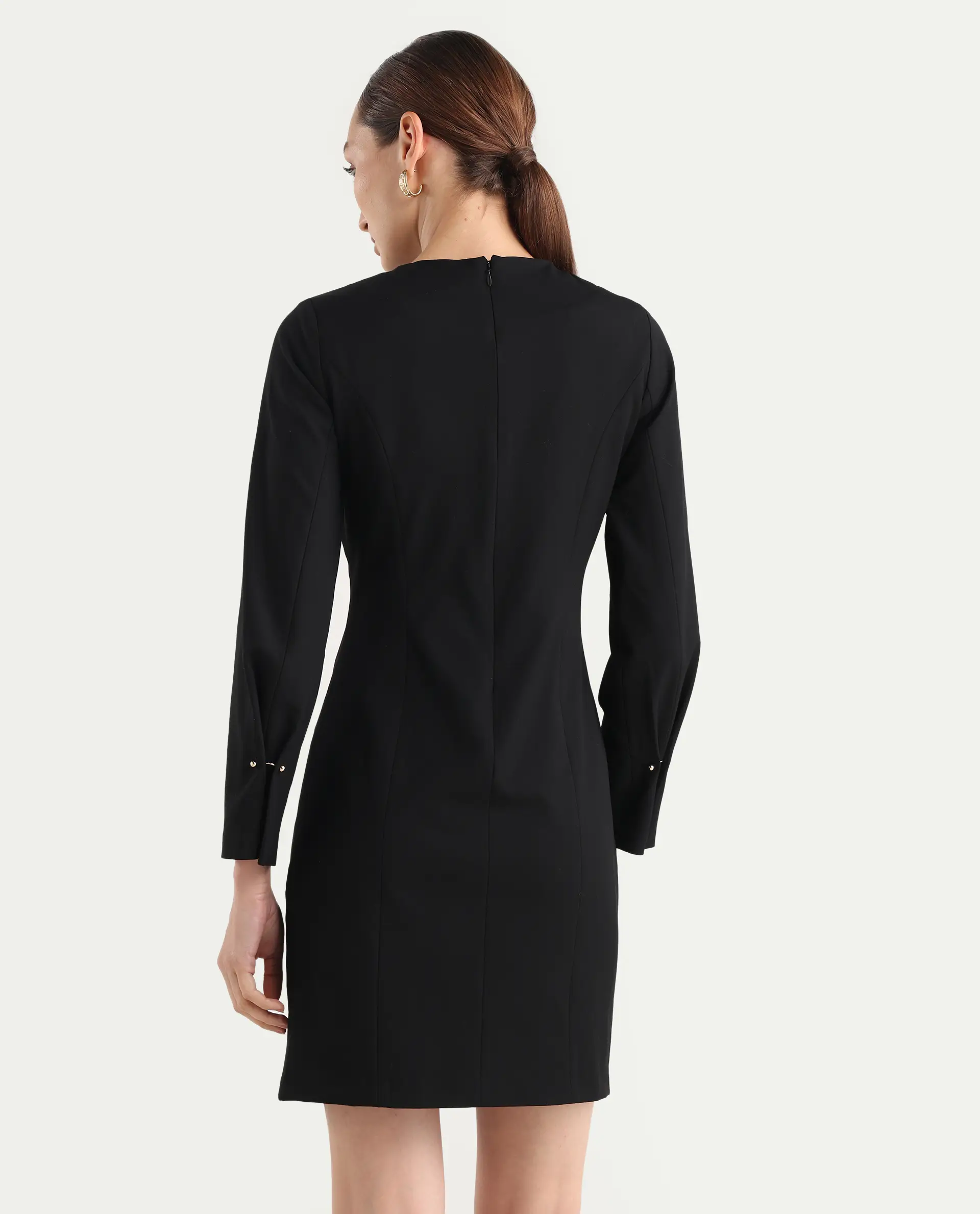 Rareism Women Juna Black Poly Viscose Solid Fitted Dress - Image 8