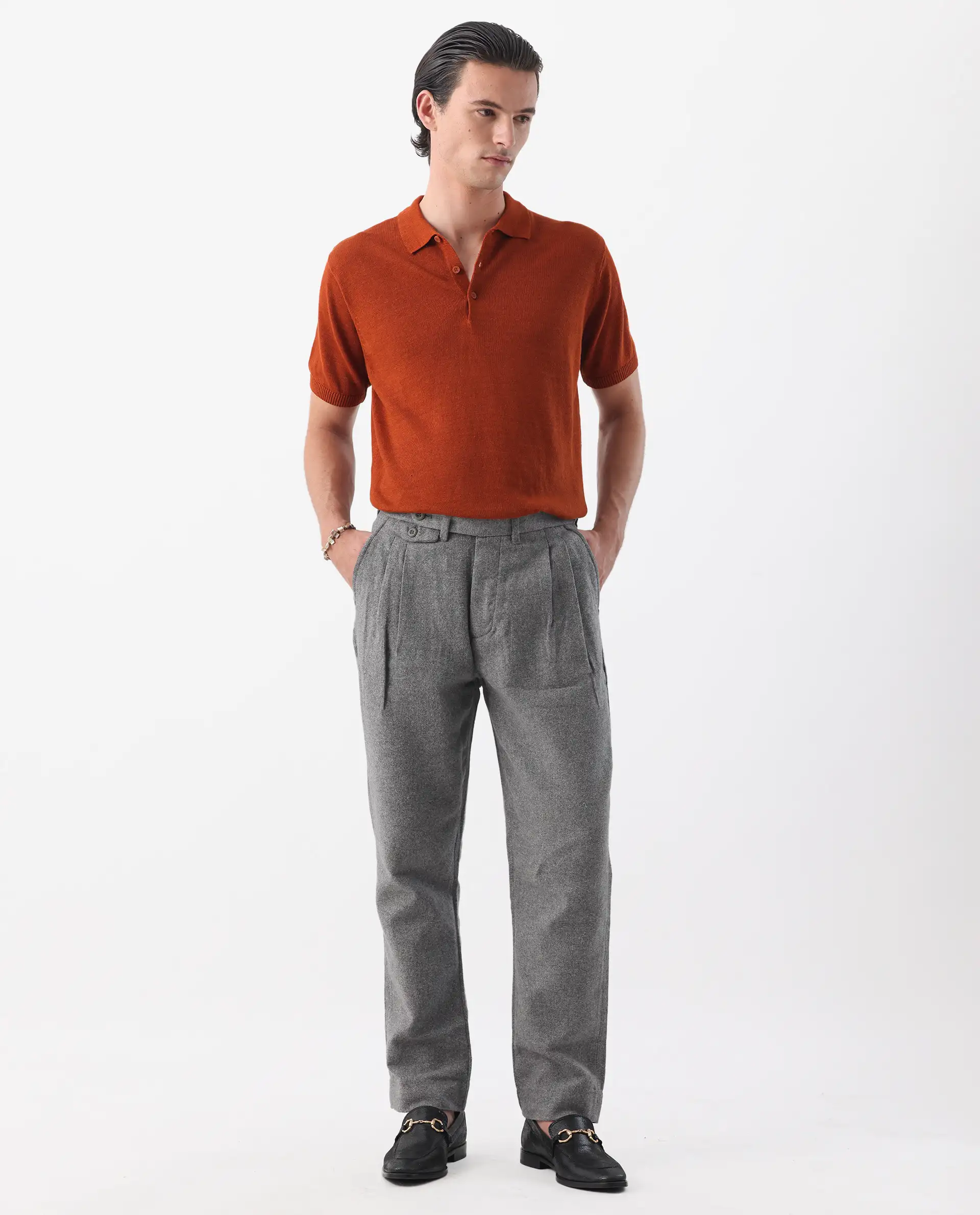 Rare Rabbit Men's Kaino Dark Grey 100% Linen Plain Regular Fit Trouser