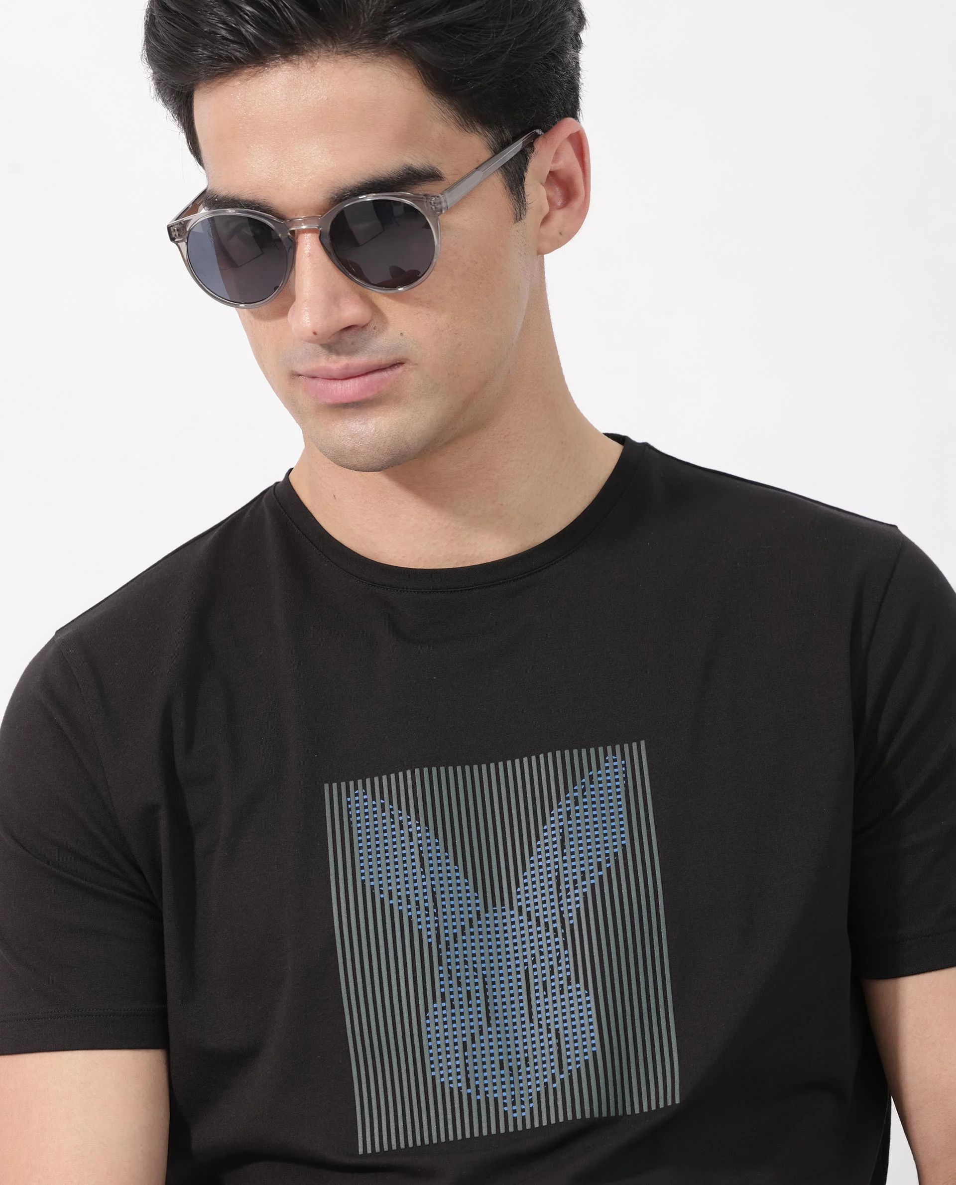 Rare Rabbit Men's Kalon Black Cotton Blend Graphic Print Regular Fit Half Sleeve Crew Neck T-Shirt - Image 2