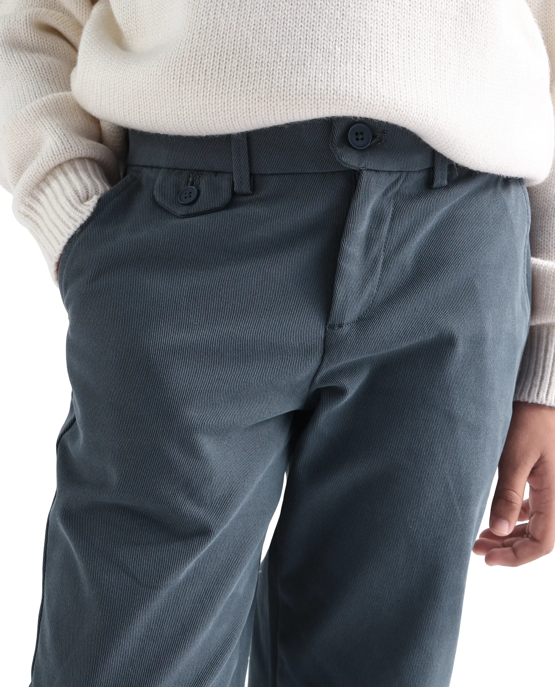 Rare Ones Kids Arne-K Dusky Blue Cotton Solid Button Closure Regular Fit Trouser - Image 3