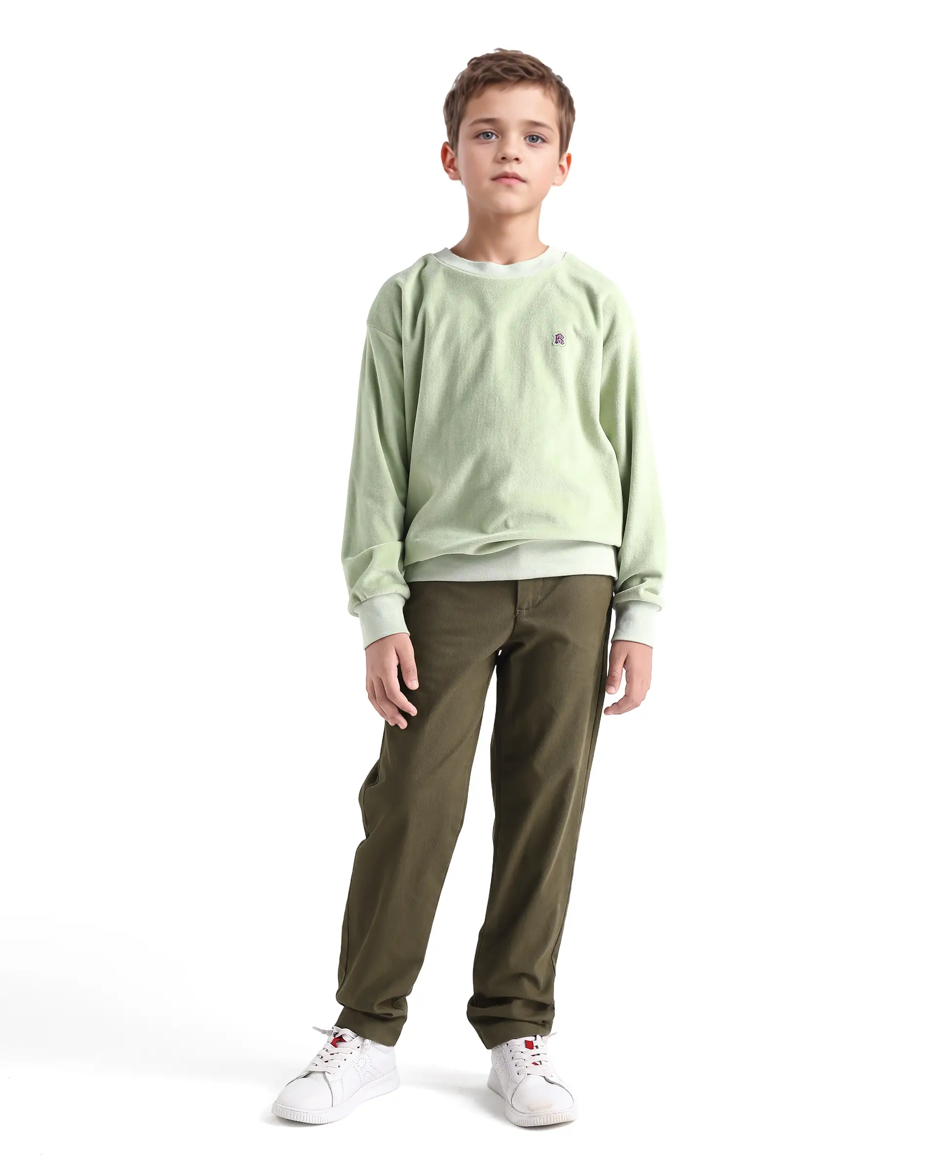 Rare Ones Kids Arne-K Olive Cotton Solid Button Closure Regular Fit Trouser - Image 4