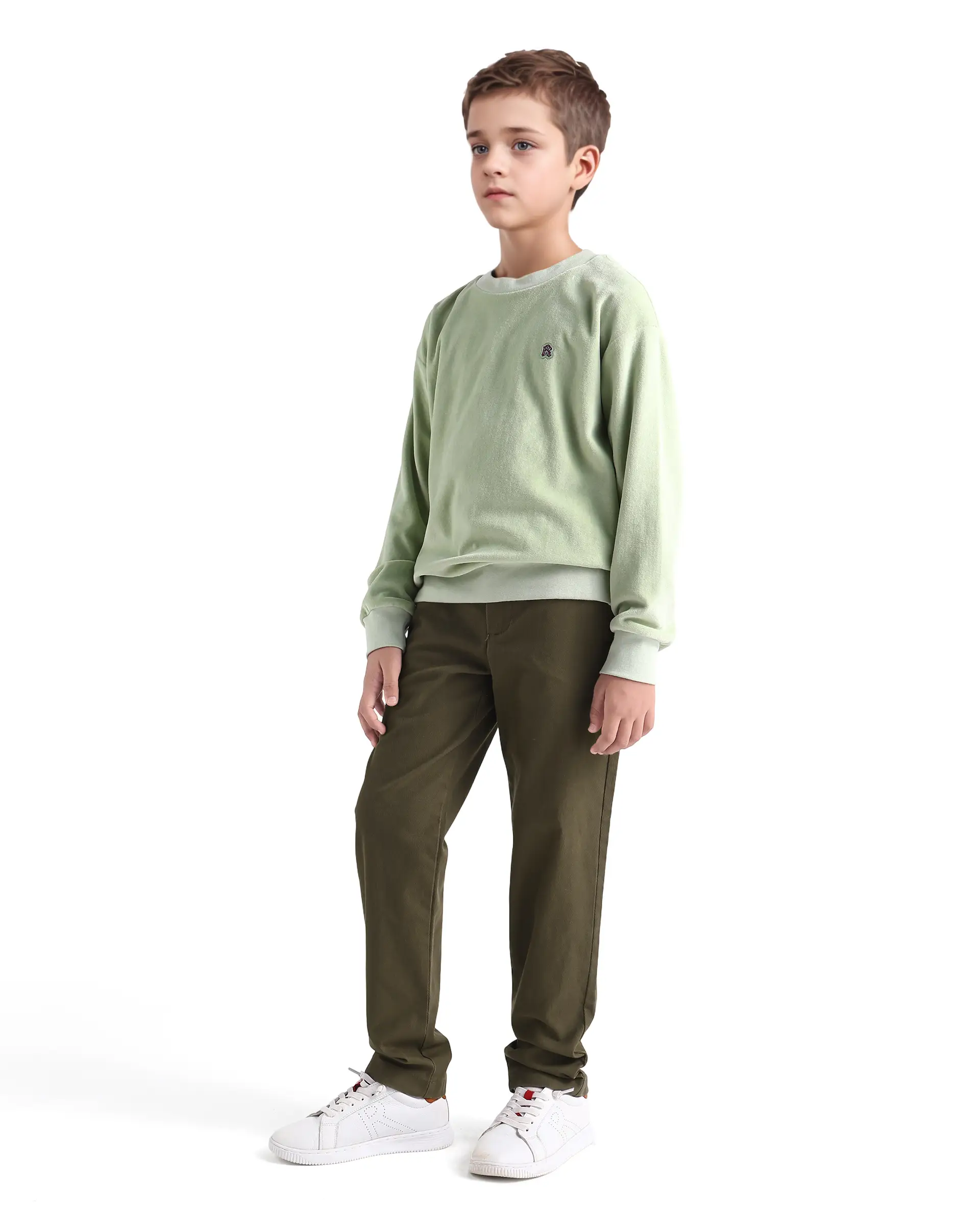 Rare Ones Kids Arne-K Olive Cotton Solid Button Closure Regular Fit Trouser - Image 5