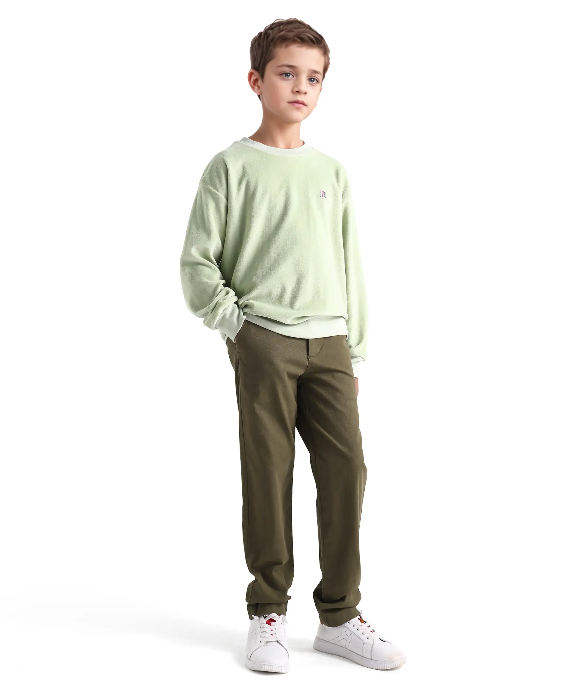 Rare Ones Kids Arne-K Olive Cotton Solid Button Closure Regular Fit Trouser - Image 6