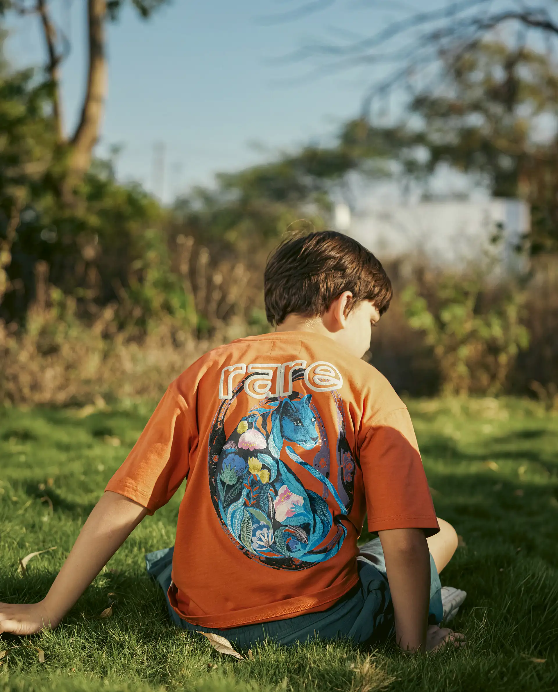 Rare Ones Kids Cato-K Orange Cotton Half Sleeve Slip-On Printed Boxy Fit T-Shirt