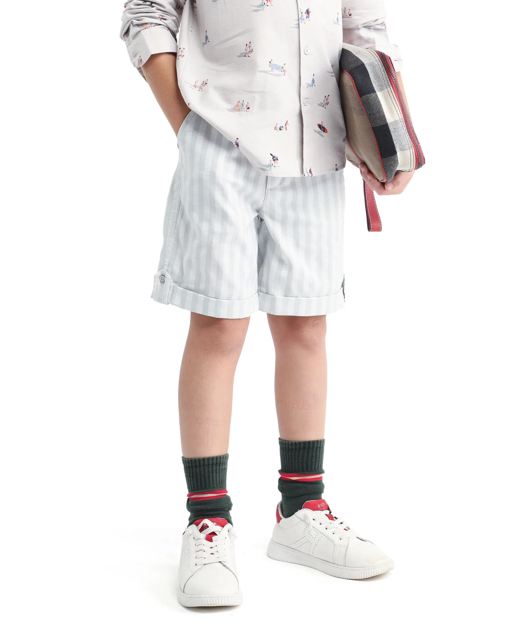 Rare Ones Kids Danni Light Green Polyester Striped Button & Zip Closure Regular Fit Shorts - Image 2