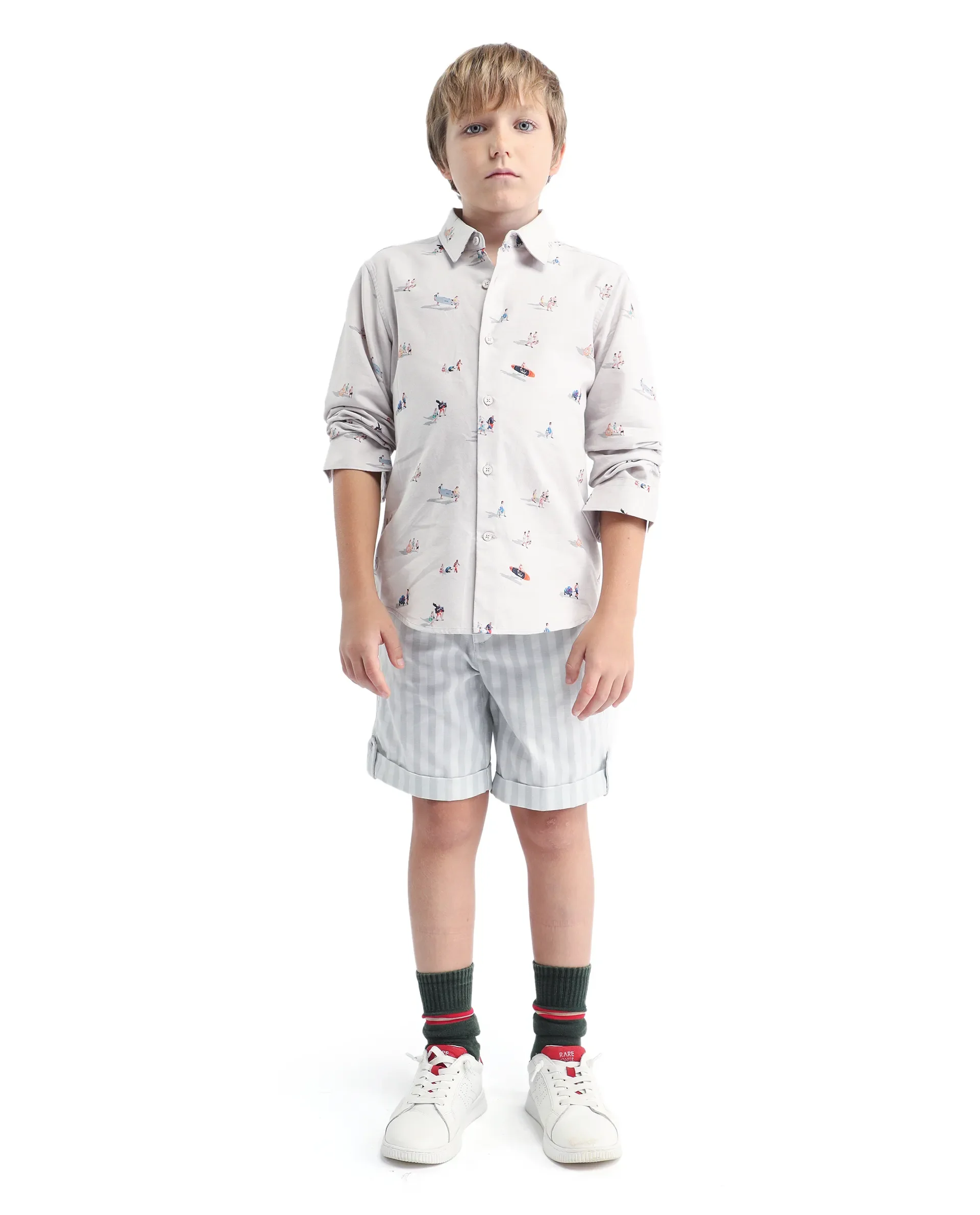 Rare Ones Kids Danni Light Green Polyester Striped Button & Zip Closure Regular Fit Shorts - Image 3
