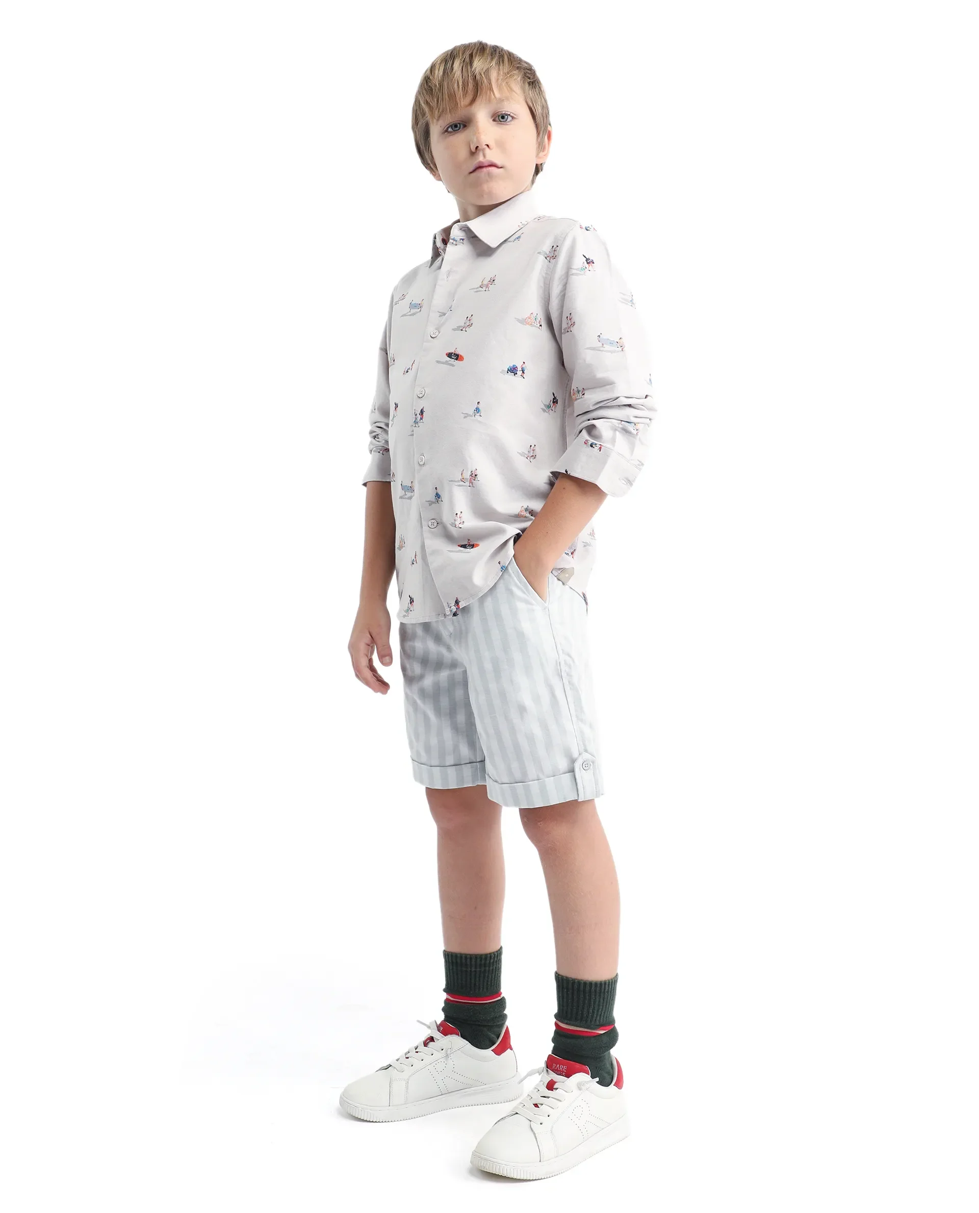 Rare Ones Kids Danni Light Green Polyester Striped Button & Zip Closure Regular Fit Shorts - Image 5