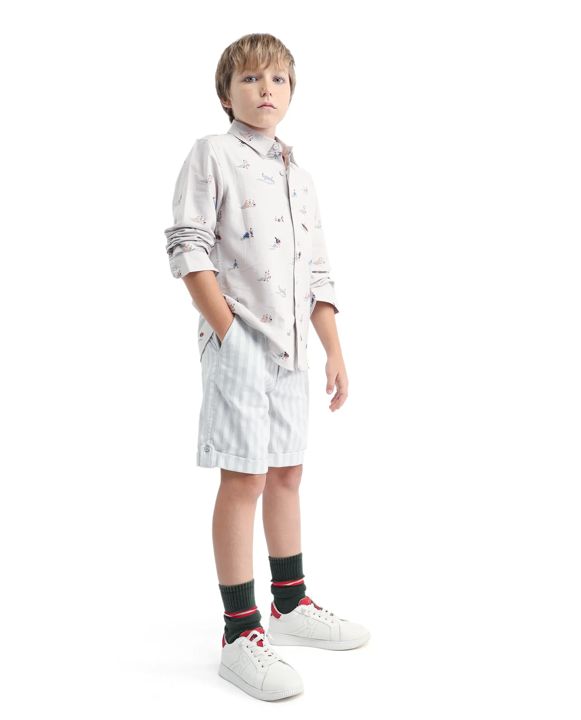 Rare Ones Kids Danni Light Green Polyester Striped Button & Zip Closure Regular Fit Shorts - Image 6