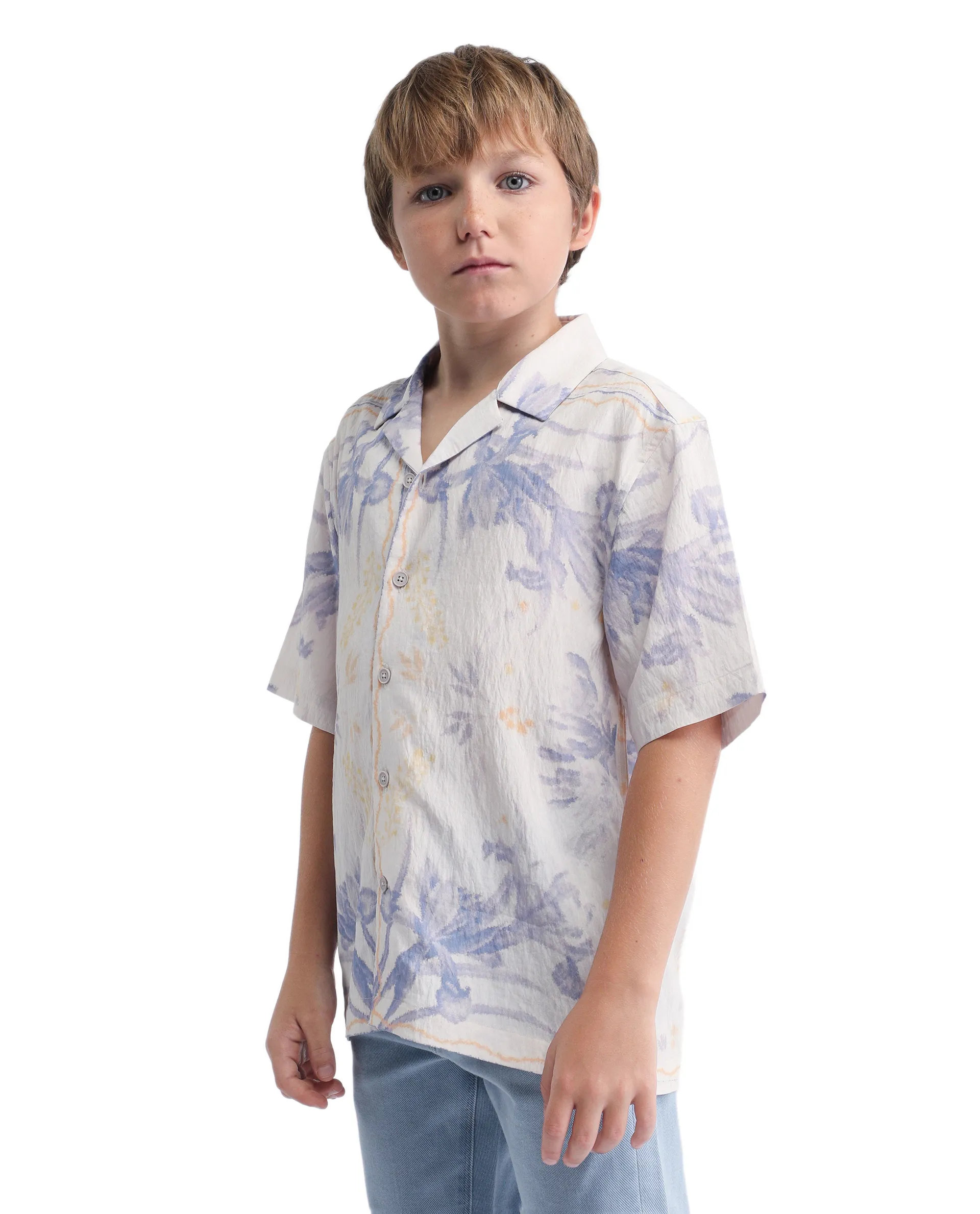 Rare Ones Kids Demp White Viscose Blend Printed Button Closure Regular Fit Shirt - Image 5
