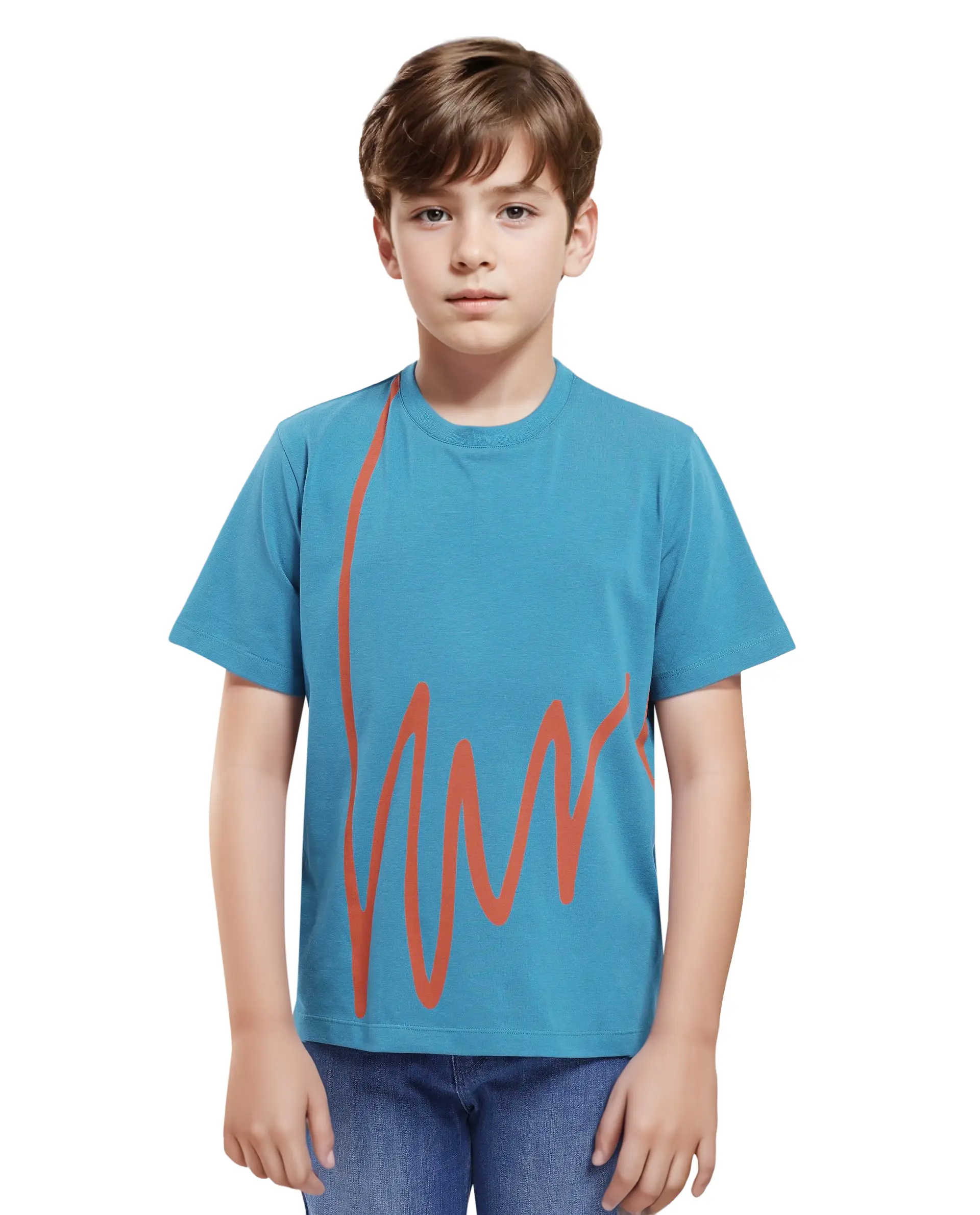 Rare Ones Kids Ezon Turq Cotton Short Sleeve Crew Neck Graphic Signature Print T-Shirt