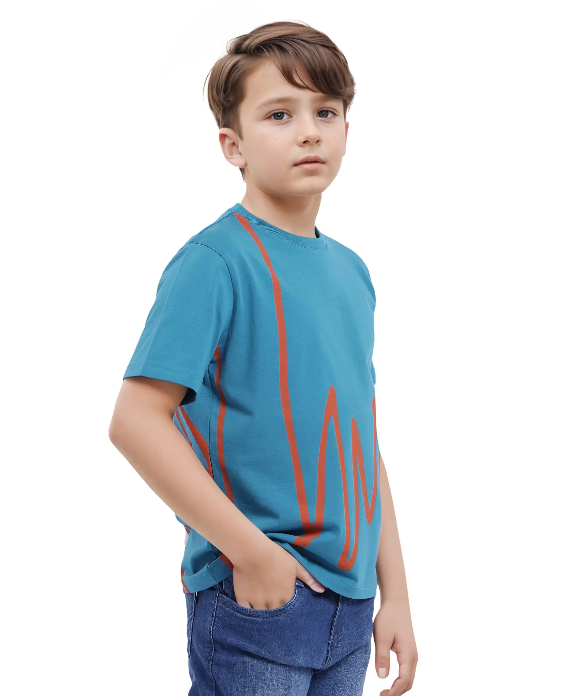 Rare Ones Kids Ezon Turq Cotton Short Sleeve Crew Neck Graphic Signature Print T-Shirt - Image 10