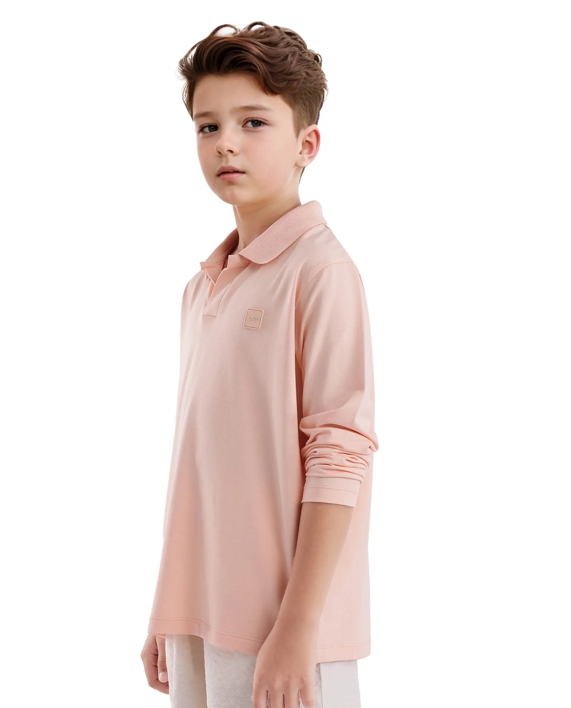 Rare Ones Kids Flit Light Peach Cotton Poly Full Sleeve Polo Neck Solid Polo - Image 5